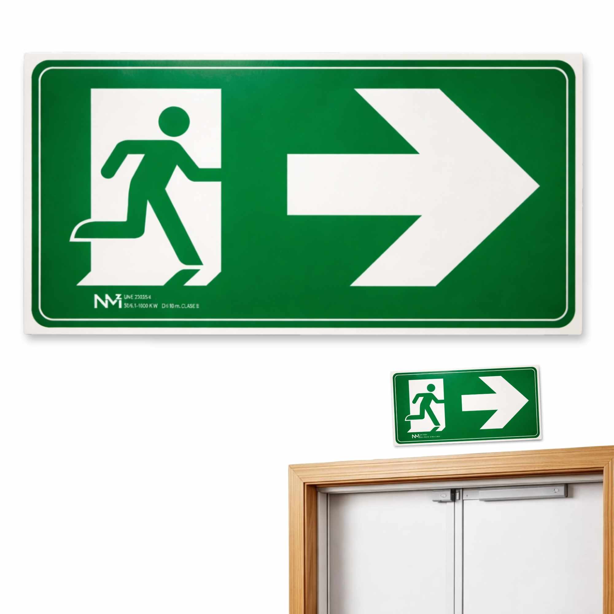 Señal Salida Derecha Luminiscente Clase B PVC 32 x 16 cm - imagen 1