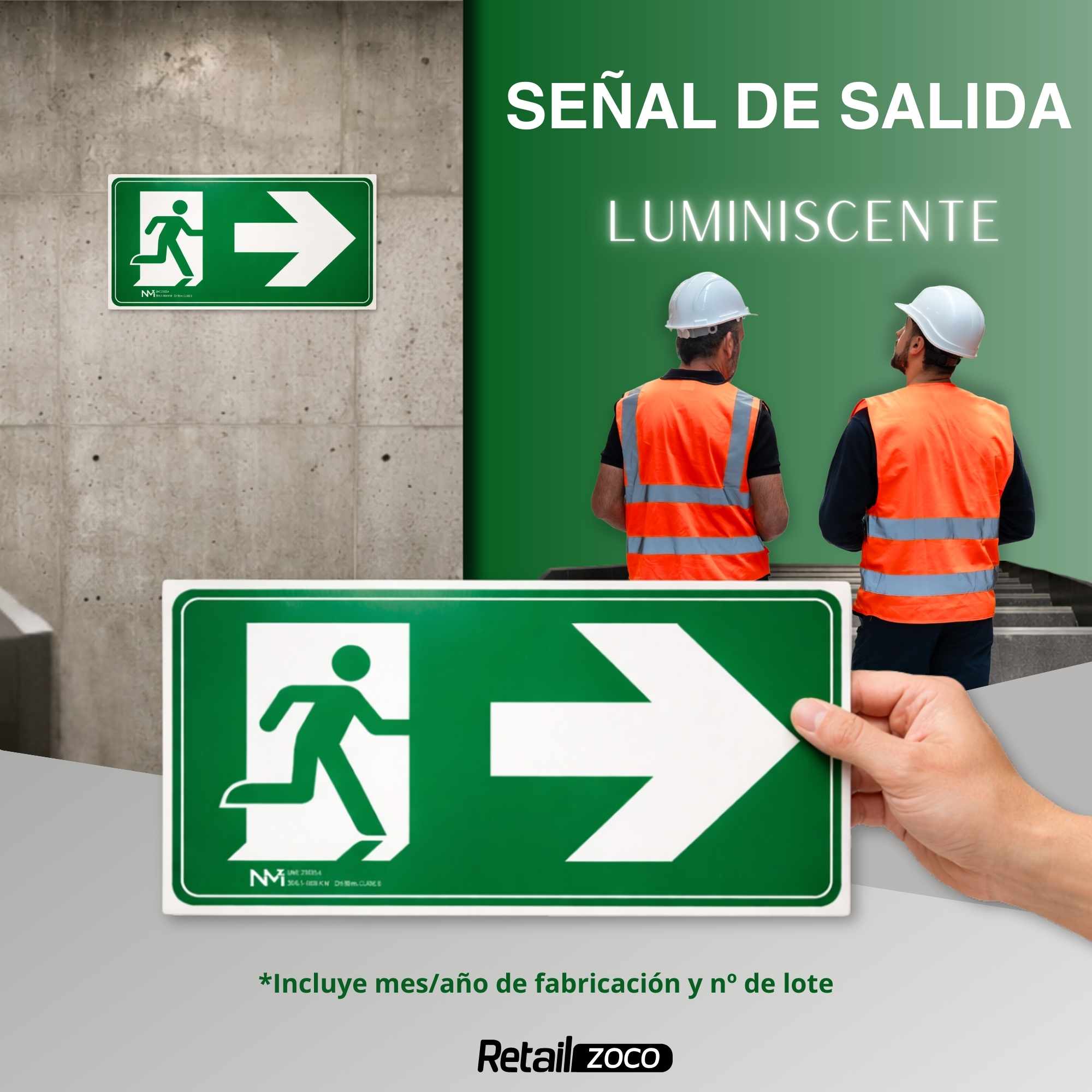 Señal Salida Derecha Luminiscente Clase B PVC 32 x 16 cm - imagen 2