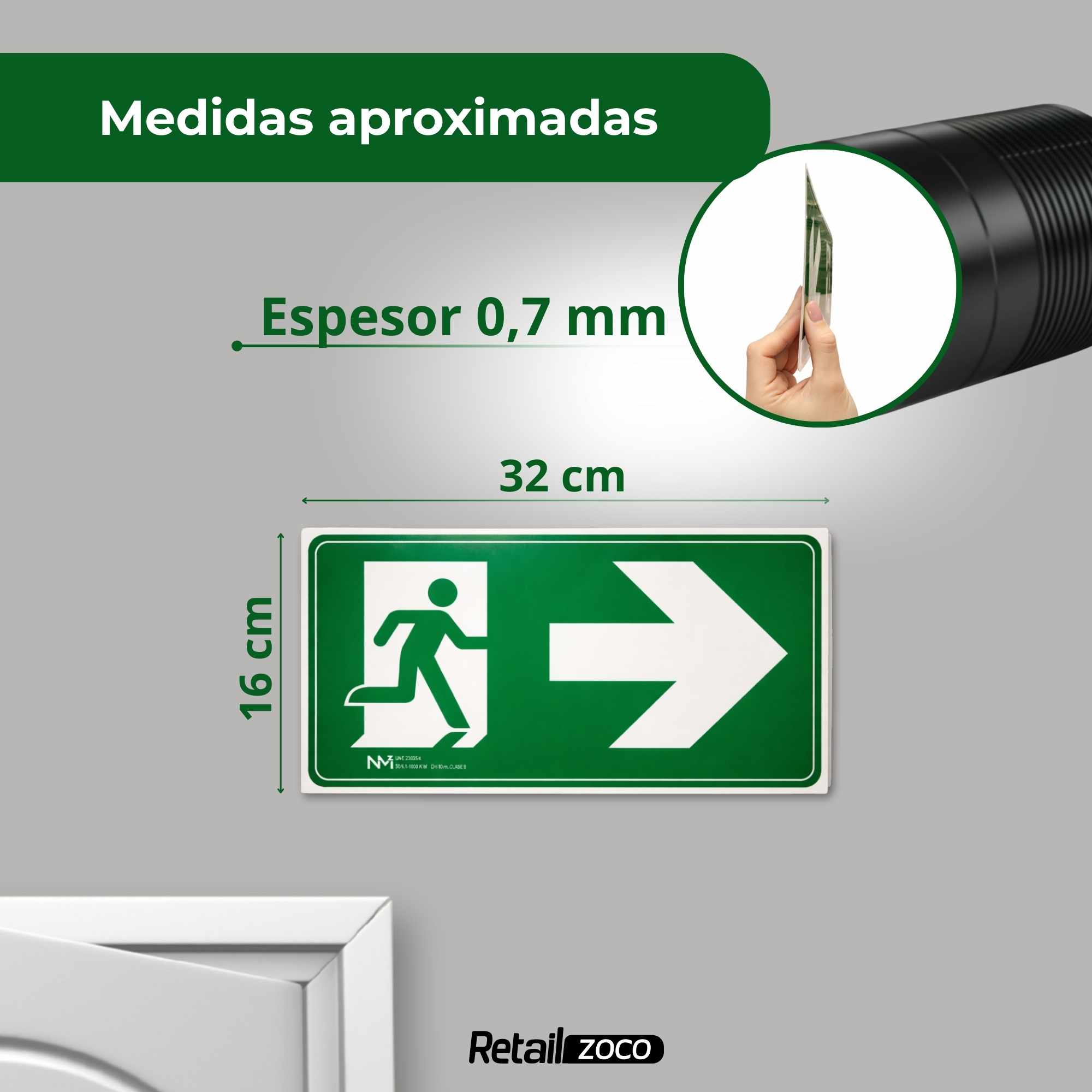Señal Salida Derecha Luminiscente Clase B PVC 32 x 16 cm - imagen 4