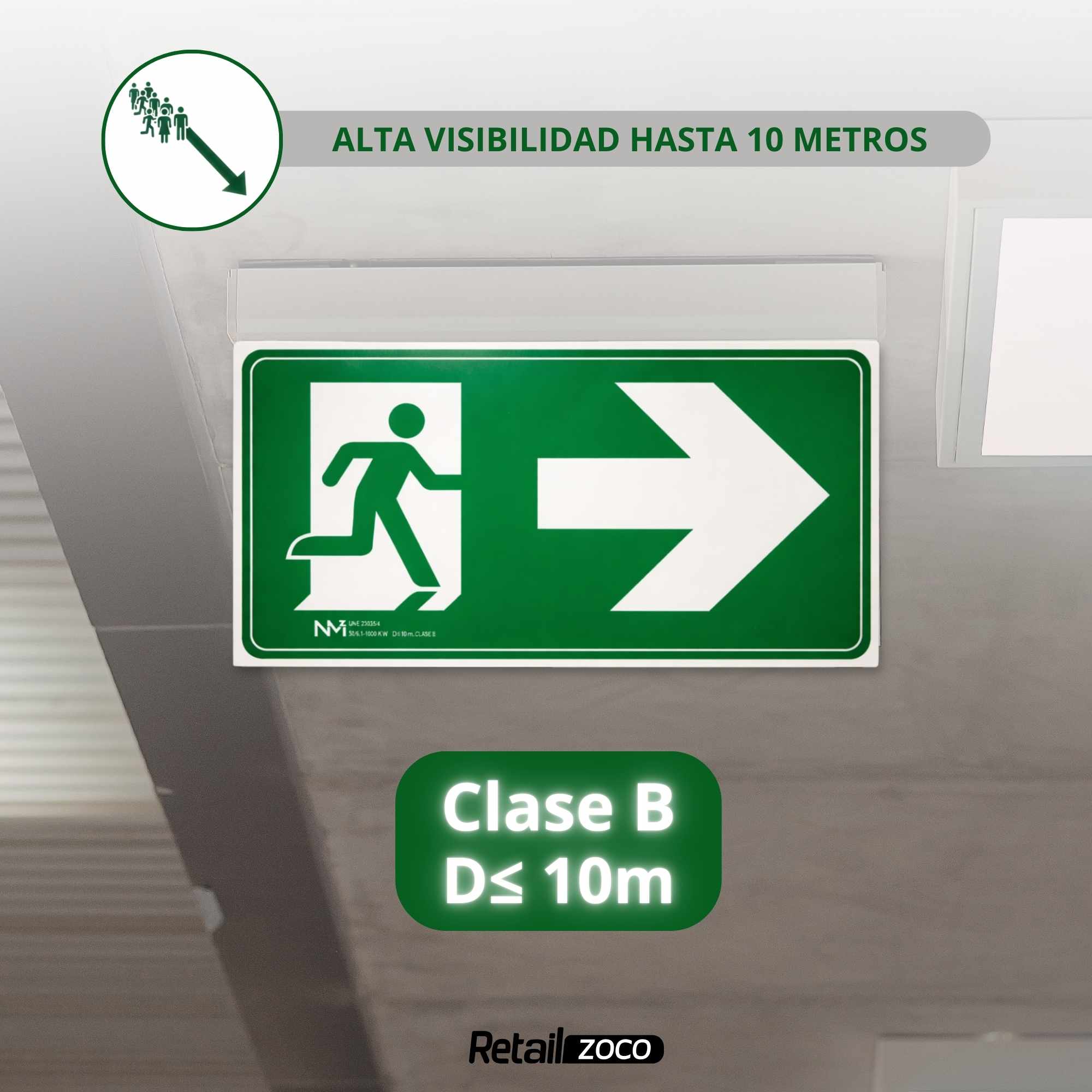 Señal Salida Derecha Luminiscente Clase B PVC 32 x 16 cm - imagen 6