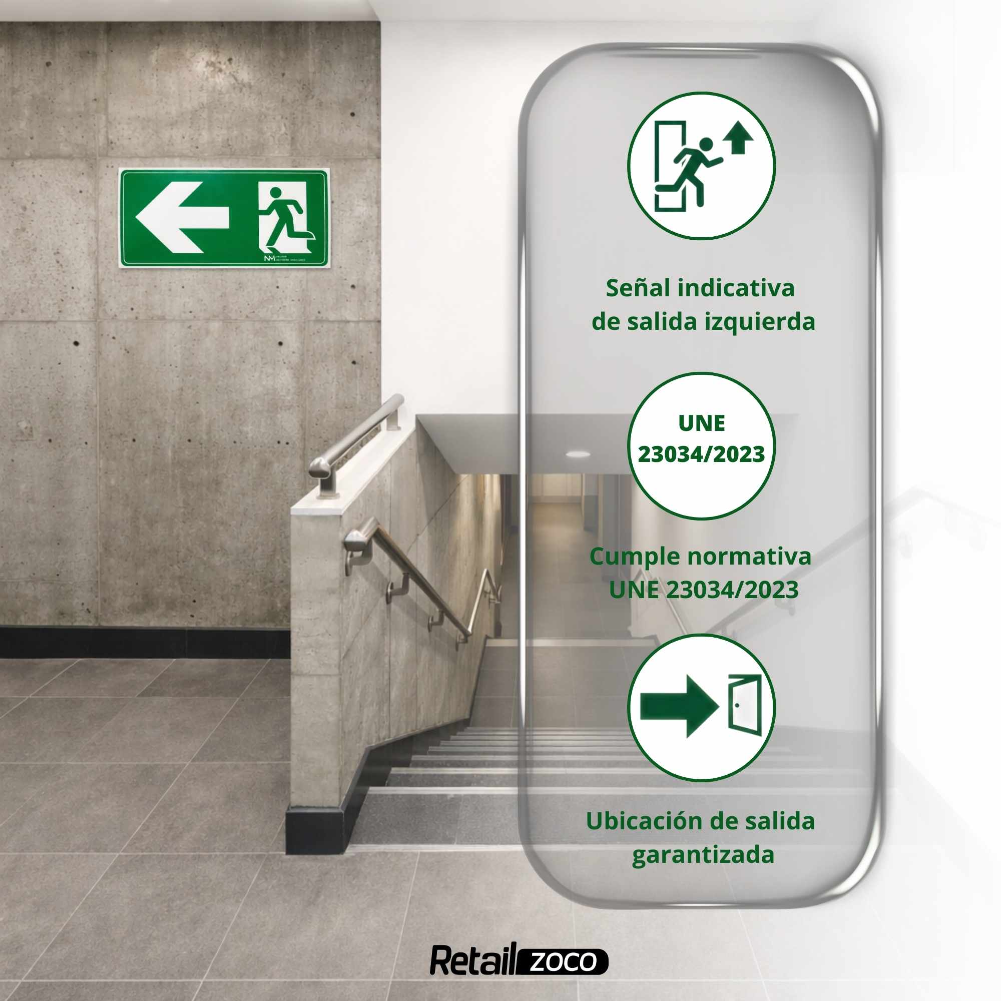 Señal Salida Izquierda Luminiscente Clase B PVC 32 x 16 cm - imagen 3