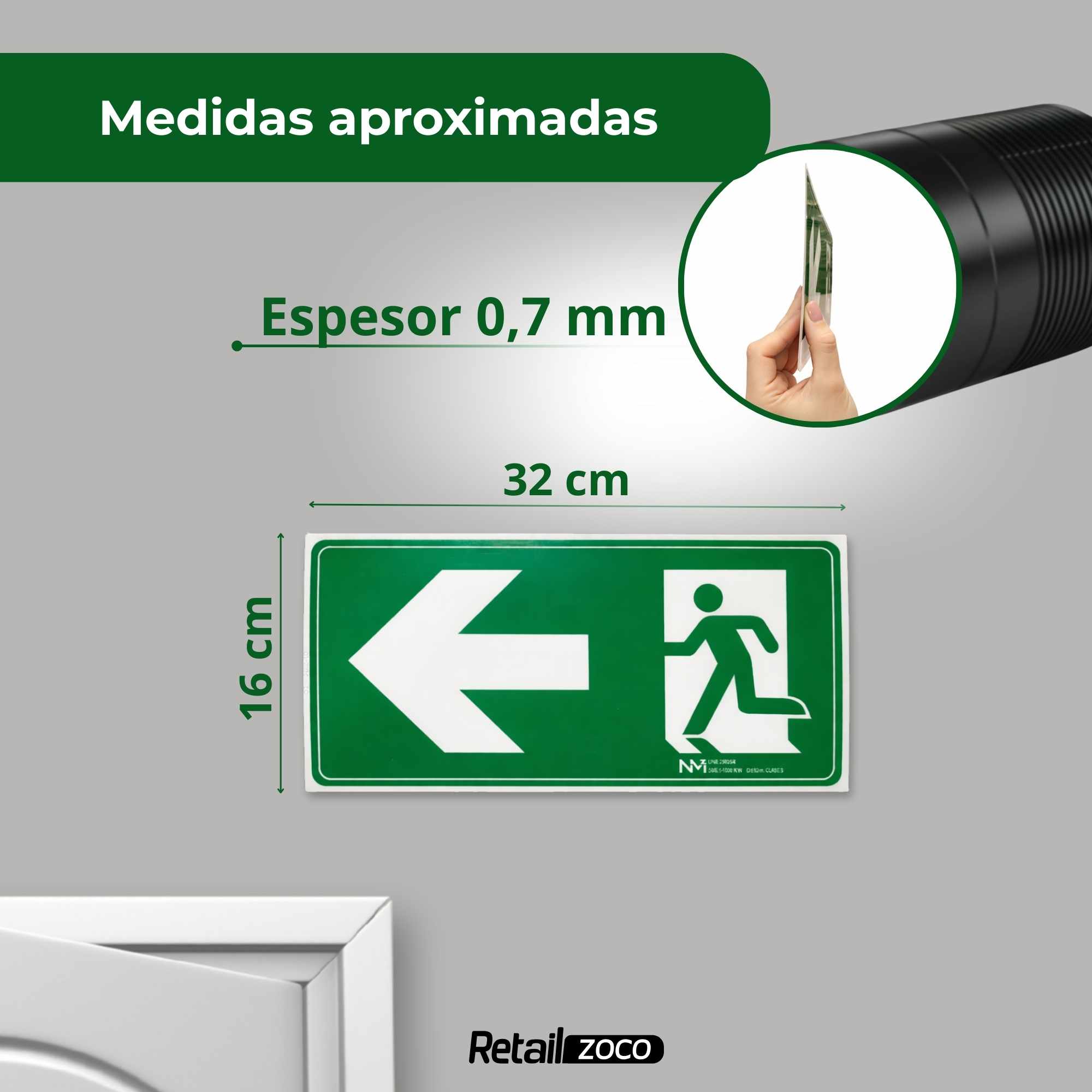 Señal Salida Izquierda Luminiscente Clase B PVC 32 x 16 cm - imagen 4