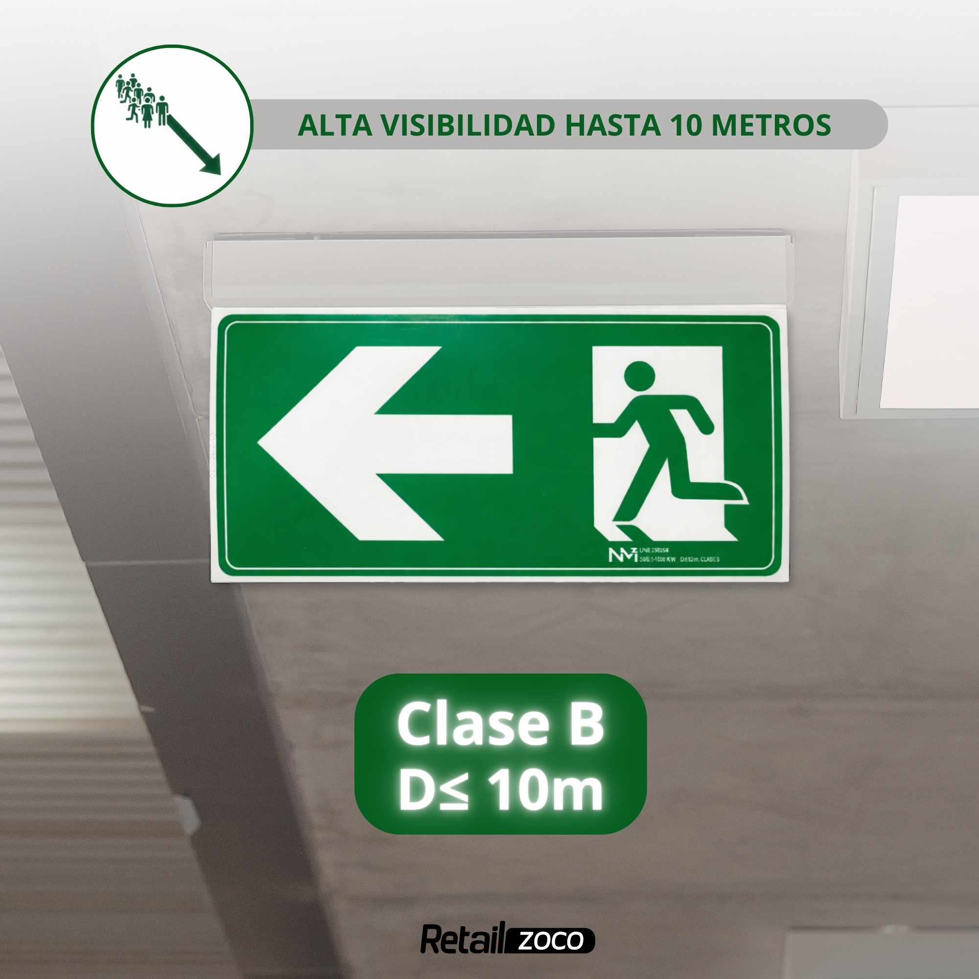 Señal Salida Izquierda Luminiscente Clase B PVC 32 x 16 cm - imagen 6