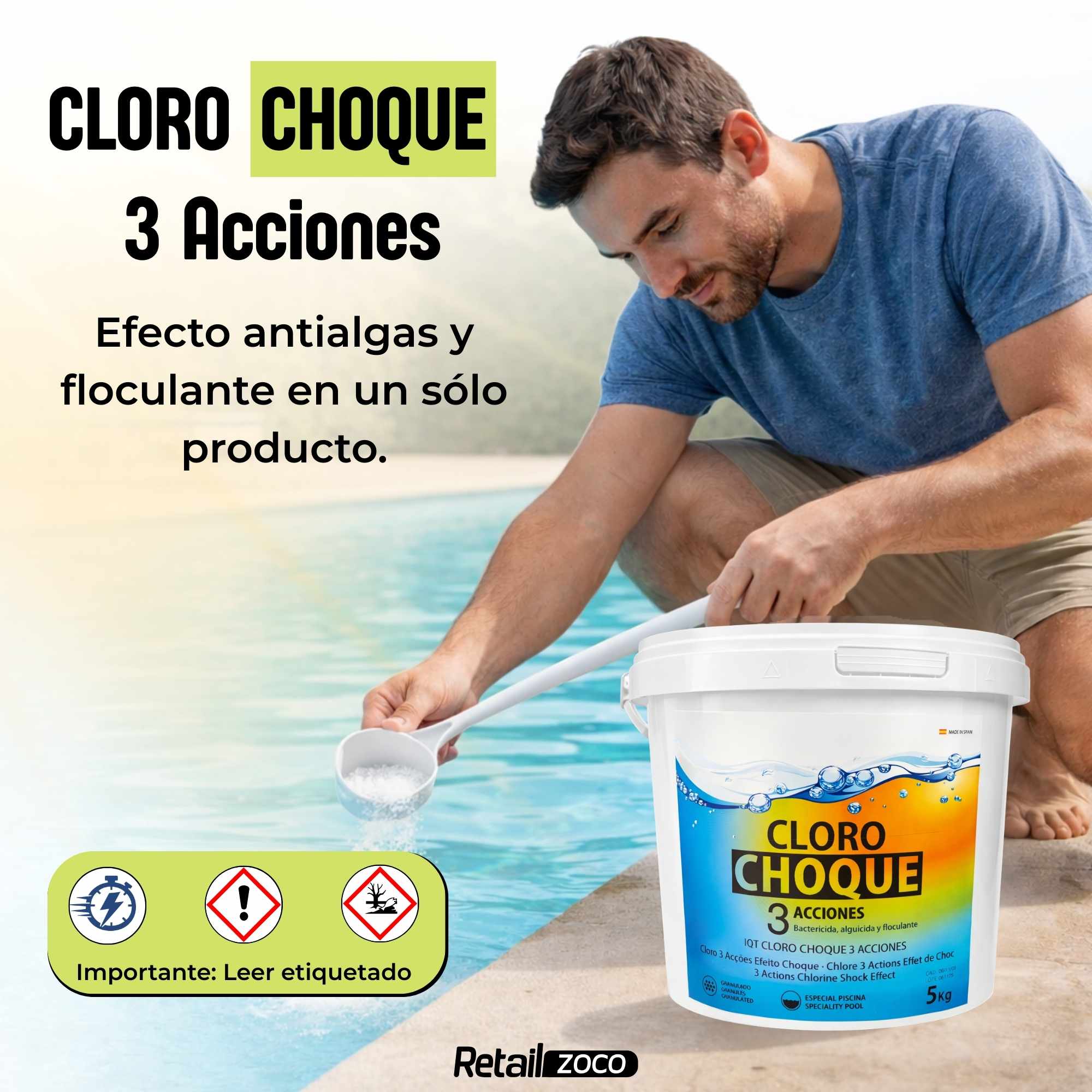 Cloro 3 Acciones granulado recuperador de agua 5 Kilos Tamar - imagen 2