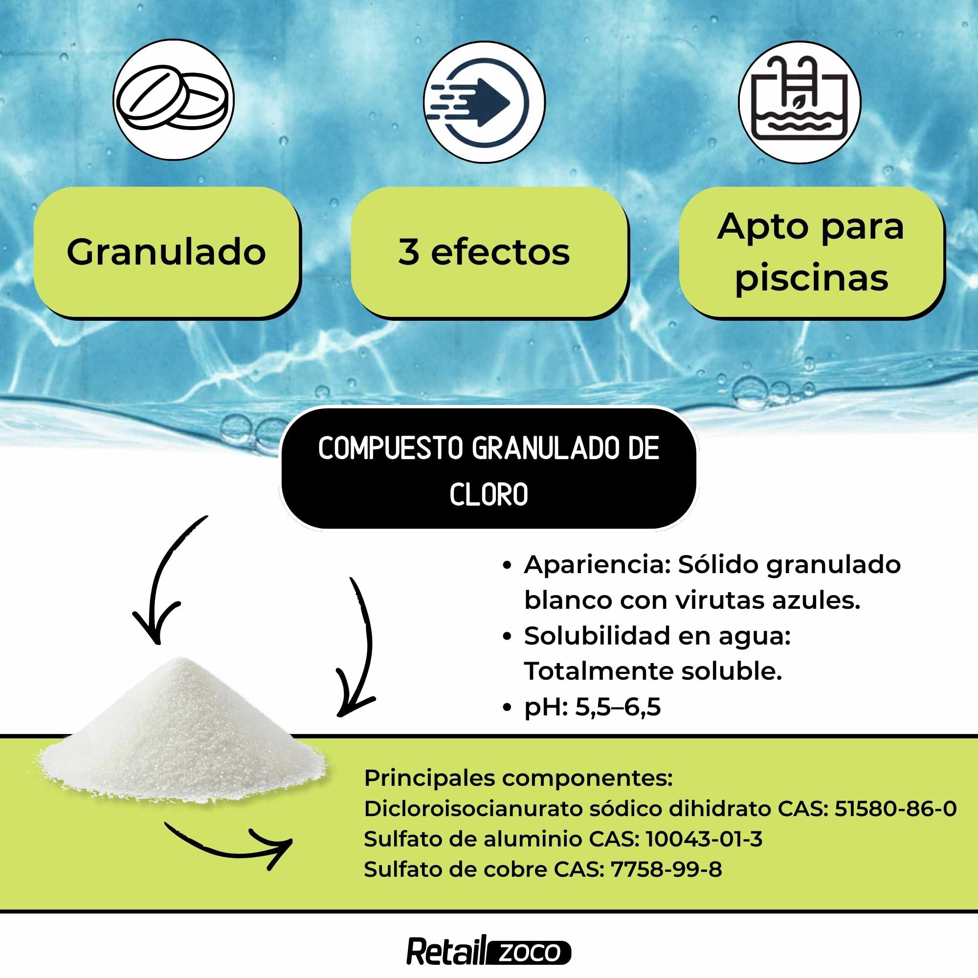 Cloro 3 Acciones granulado recuperador de agua 5 Kilos Tamar - imagen 3