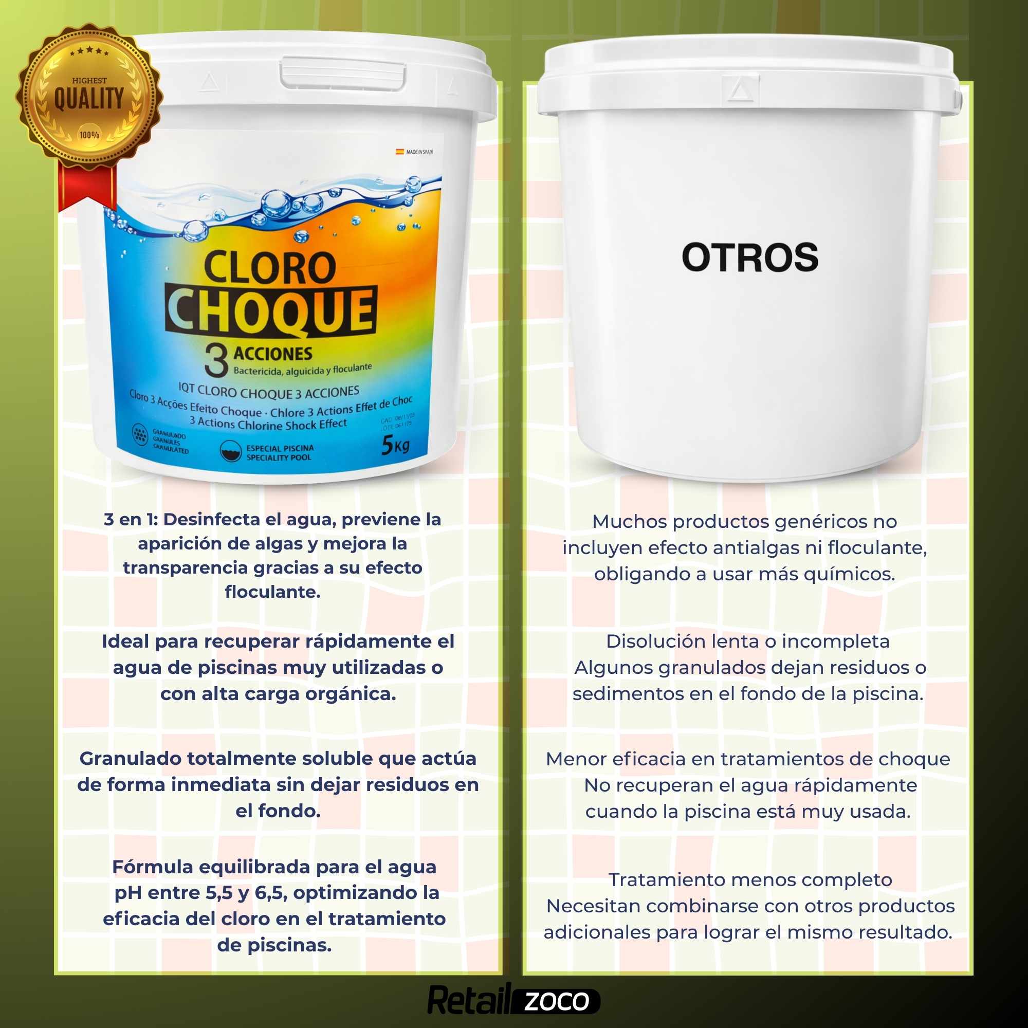 Cloro 3 Acciones granulado recuperador de agua 5 Kilos Tamar - imagen 4