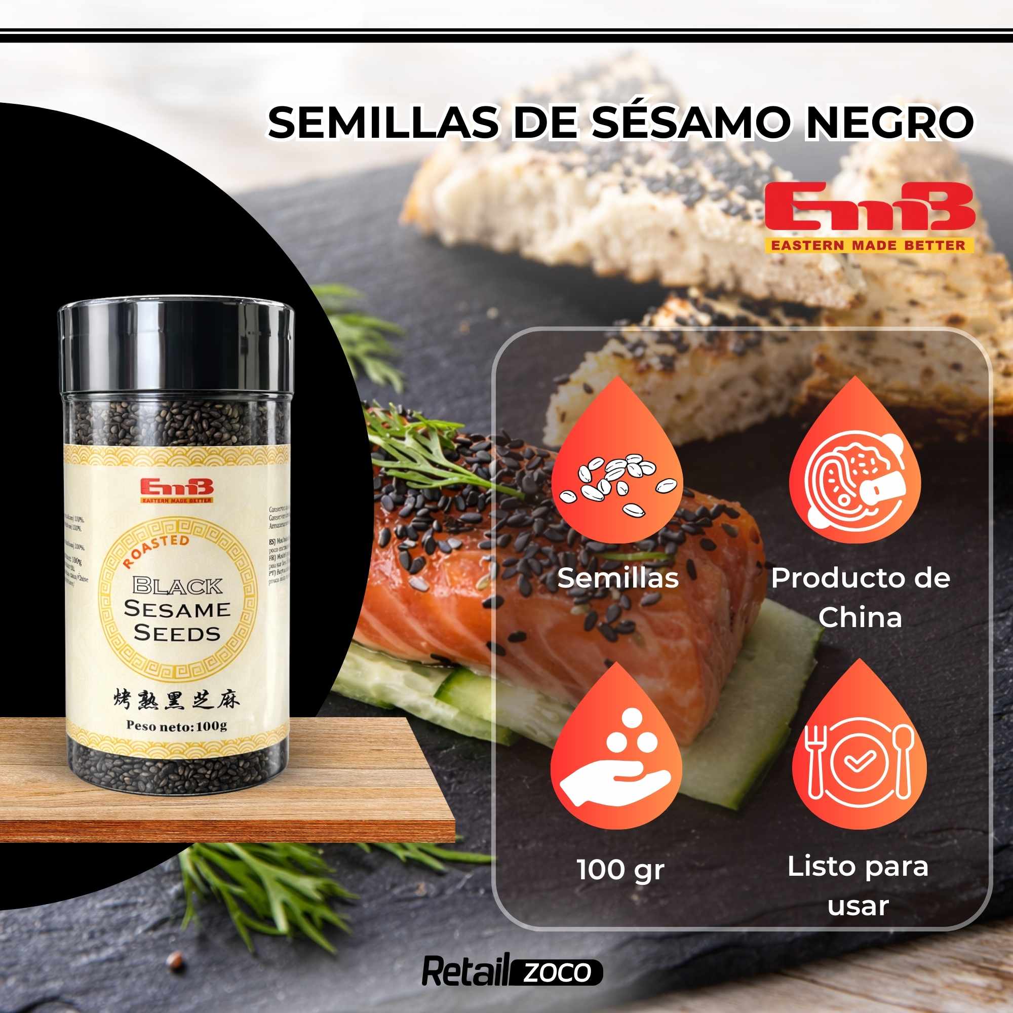 Semillas de sésamo Tostado negro 100 g - imagen 2