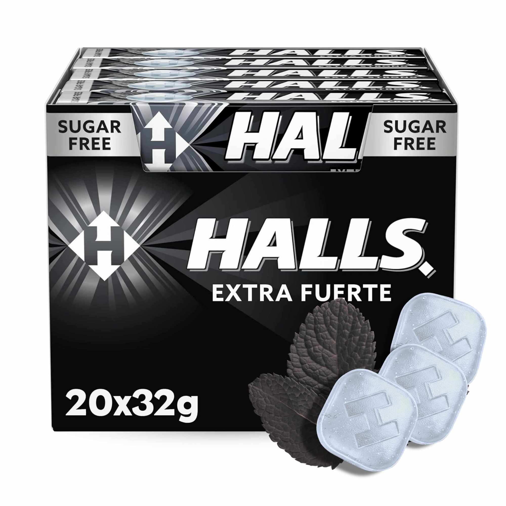 Halls Menta Fuerte Caramelo Sin Azúcar Caja de 20 Sticks de 32 g