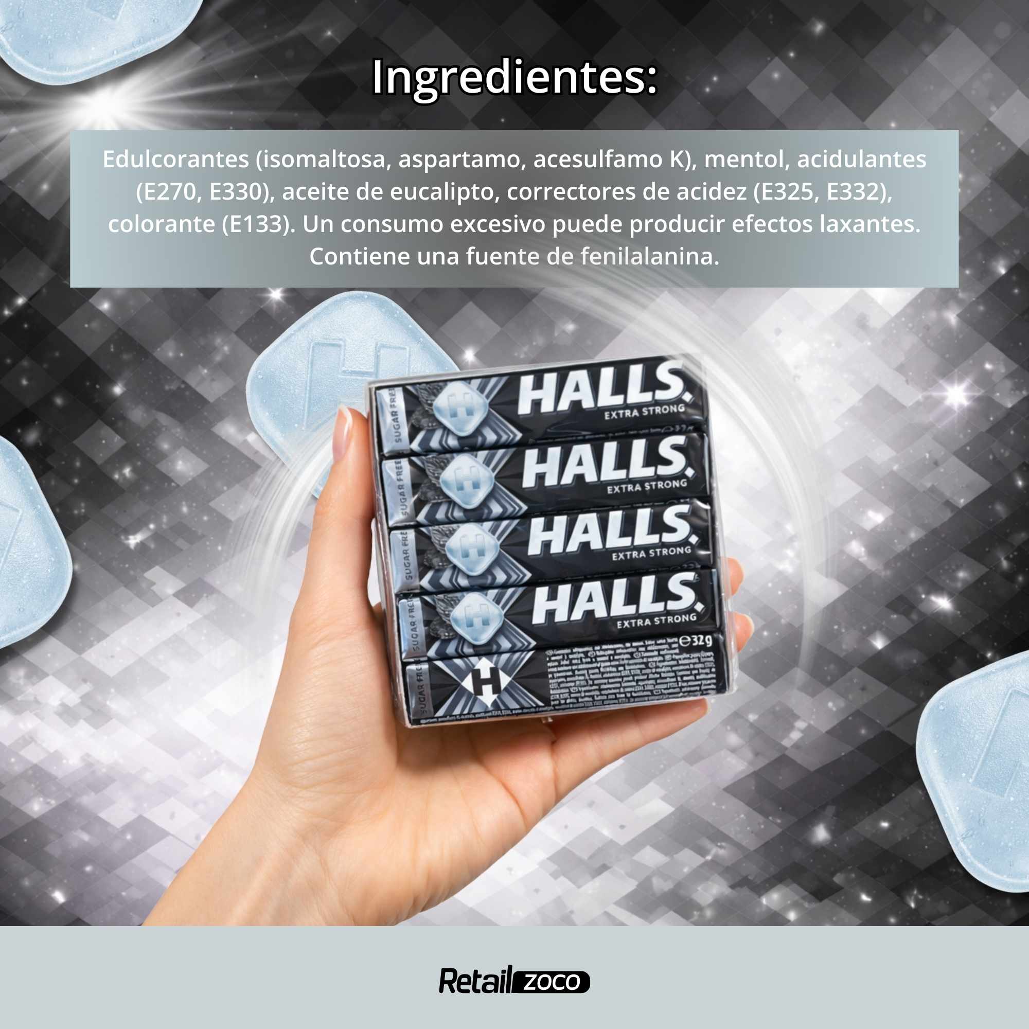 Halls Menta Fuerte Caramelo Sin Azúcar Caja de 20 Sticks de 32 g - imagen 5