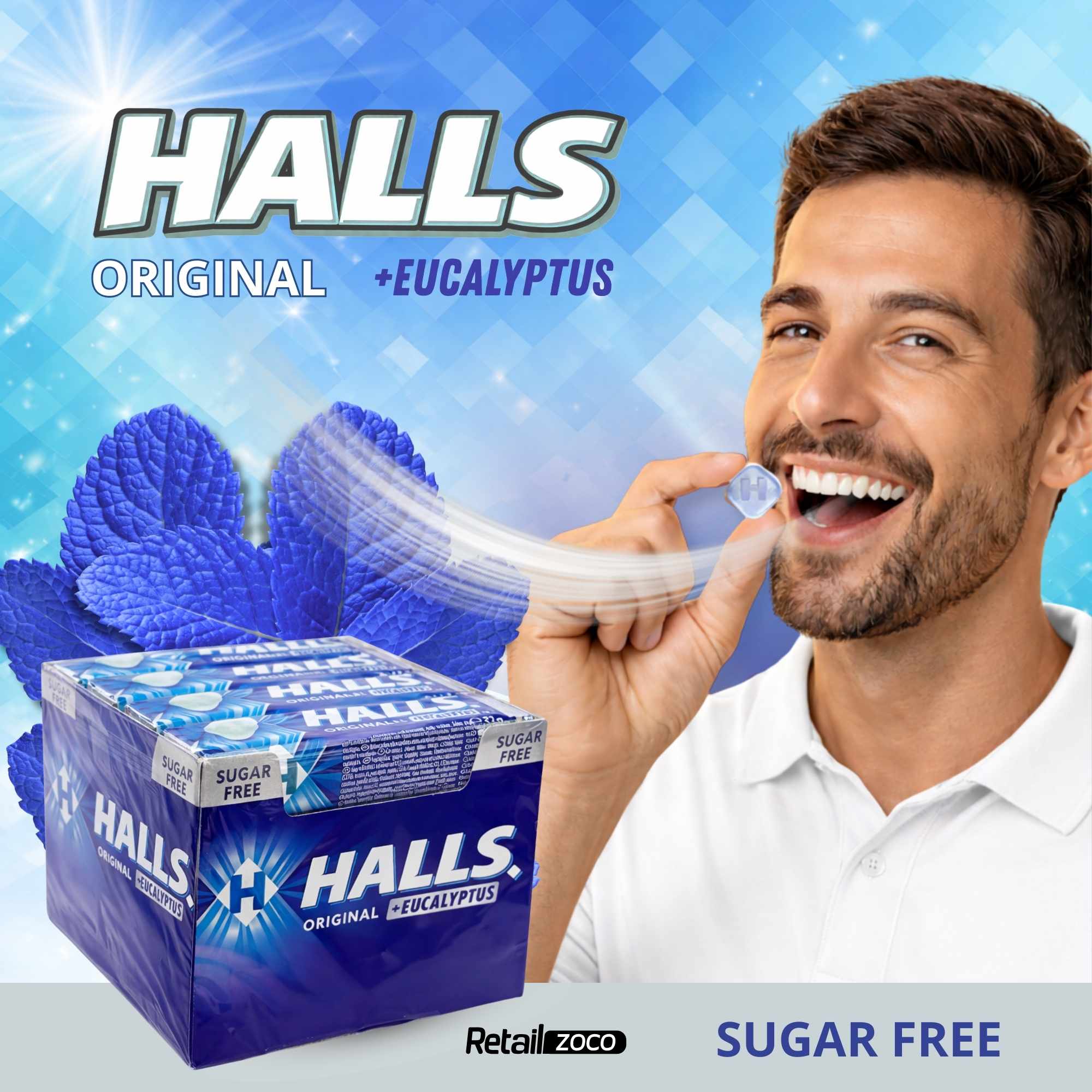 Halls original Sabor Eucalipto Sin Azúcar Caja de 20 Sticks de 32 g - imagen 2