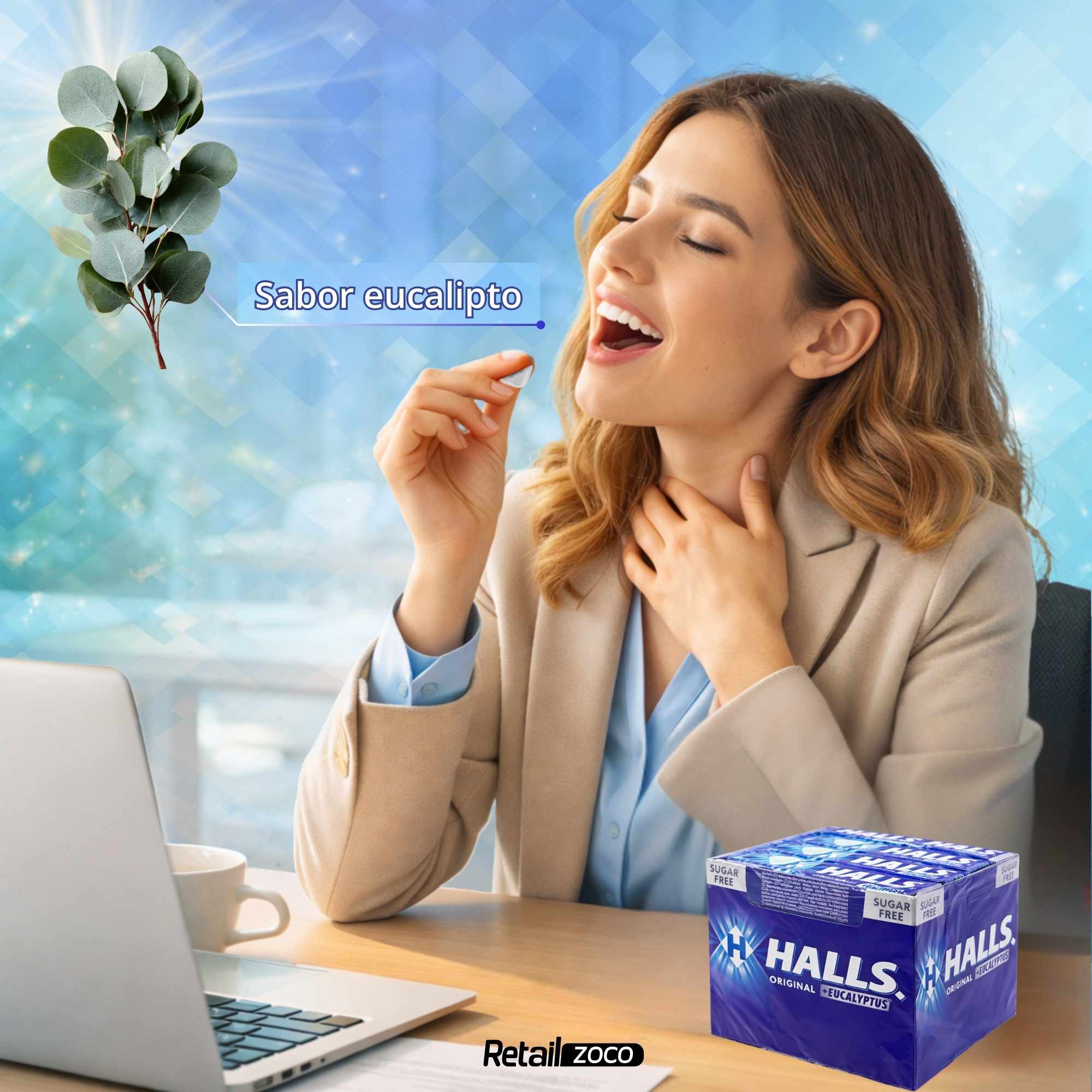 Halls original Sabor Eucalipto Sin Azúcar Caja de 20 Sticks de 32 g - imagen 4