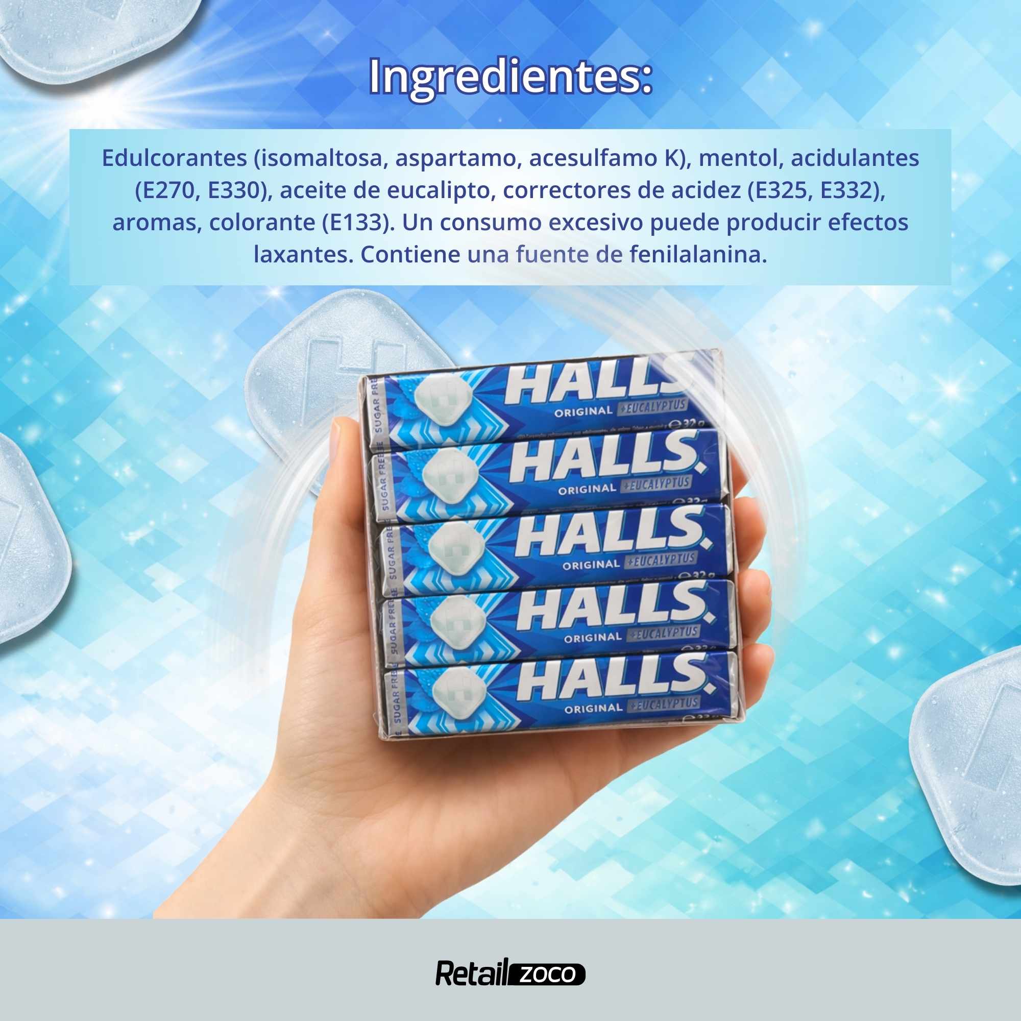 Halls original Sabor Eucalipto Sin Azúcar Caja de 20 Sticks de 32 g - imagen 5