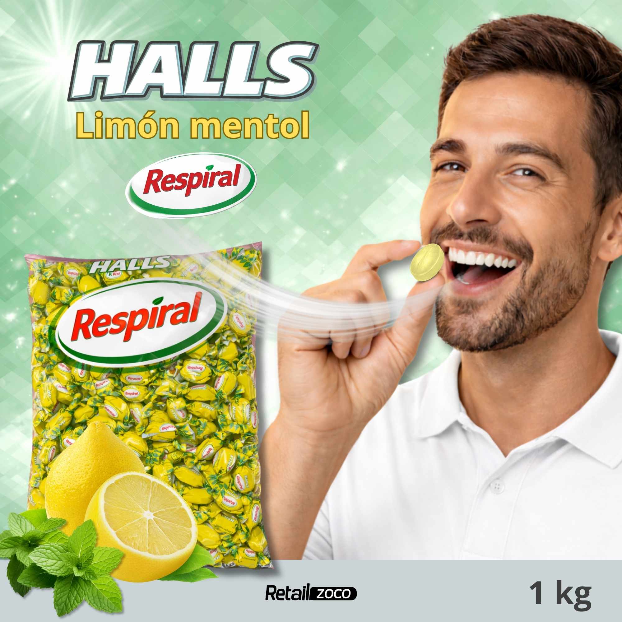 Halls Respiral Caramelos Sabor Limón y Mentol 1 Kg - imagen 3