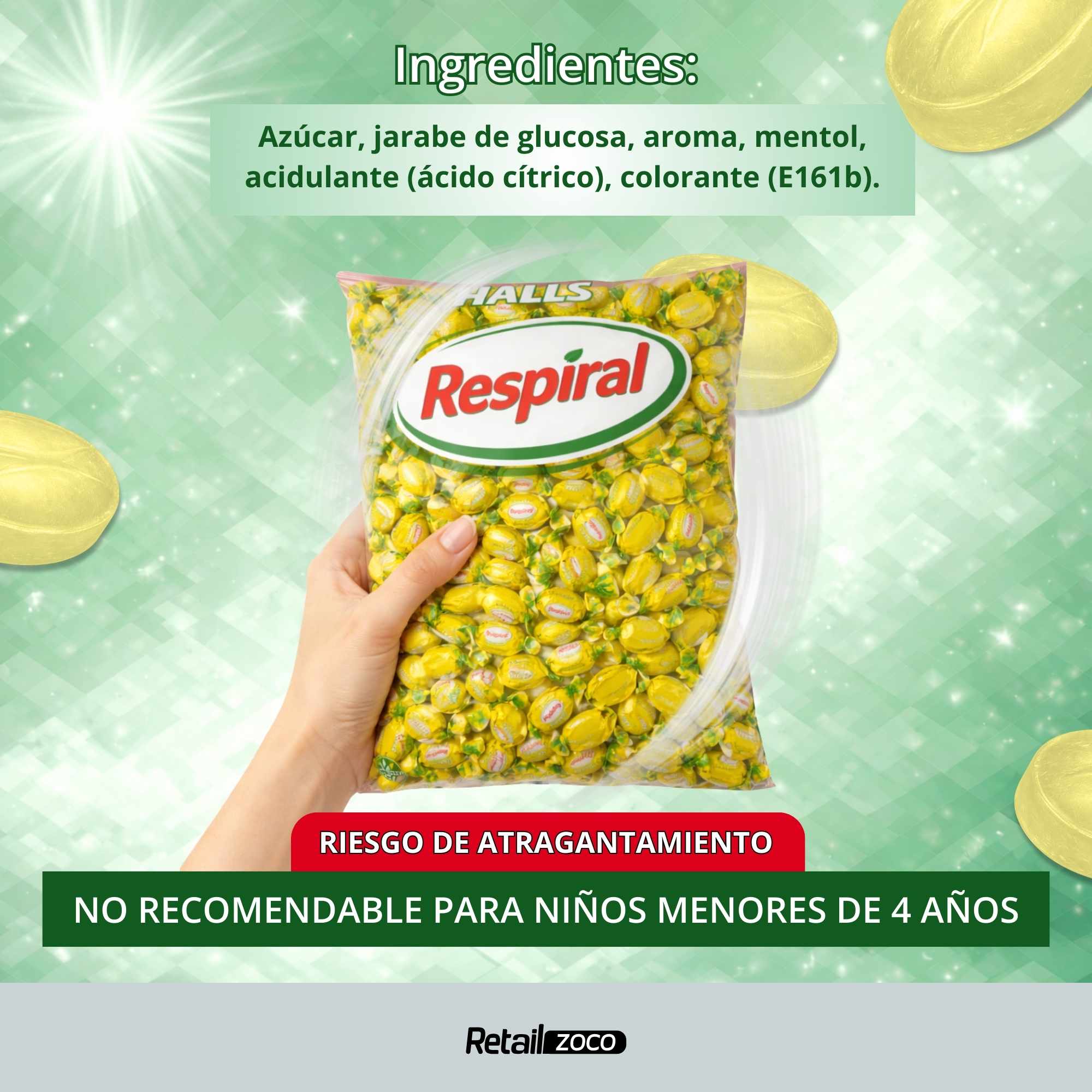 Halls Respiral Caramelos Sabor Limón y Mentol 1 Kg - imagen 6