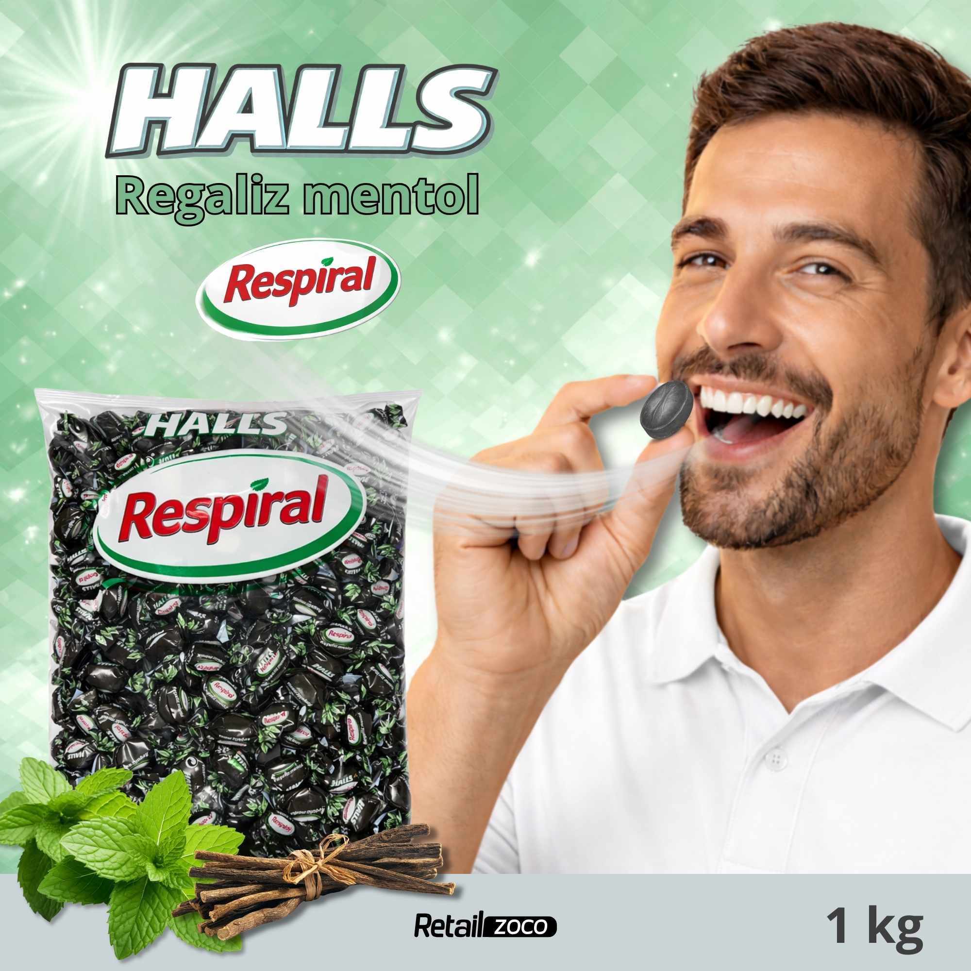 Halls Respiral Caramelos Sabor Regaliz y Mentol 1 Kg - imagen 2