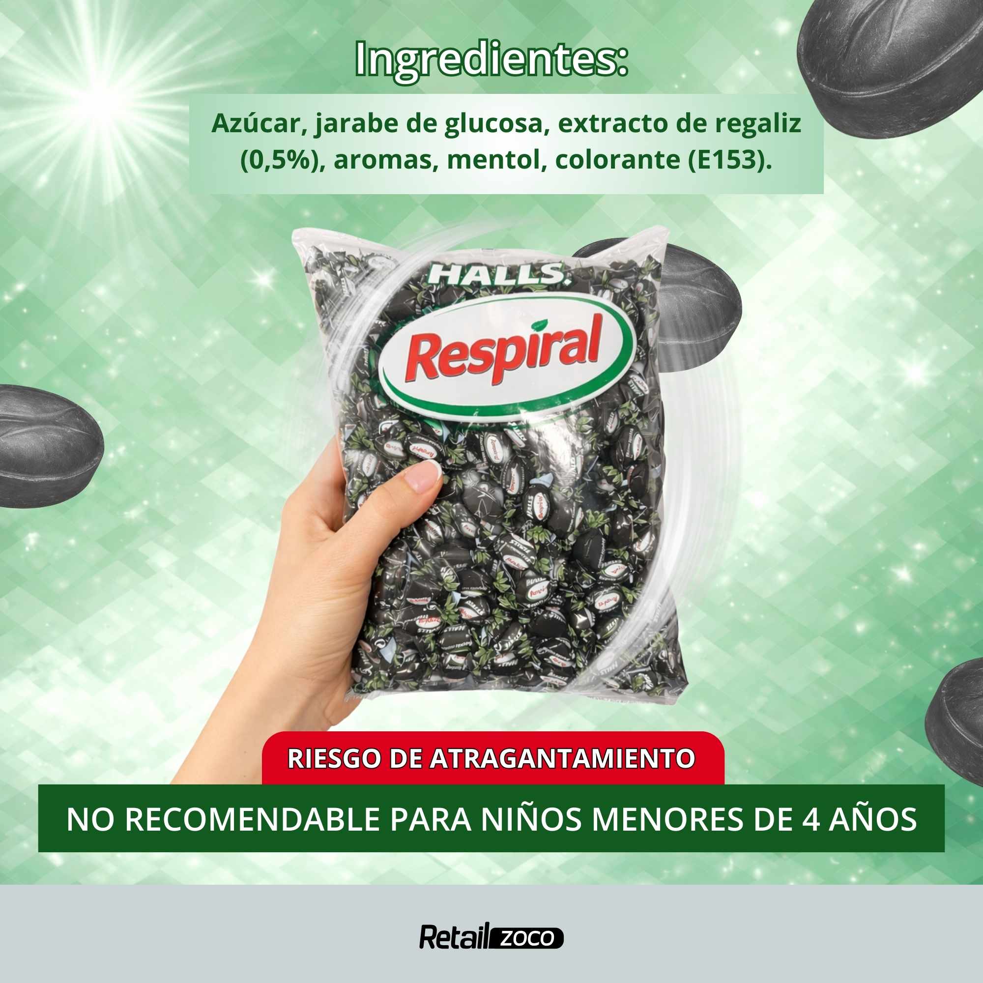Halls Respiral Caramelos Sabor Regaliz y Mentol 1 Kg - imagen 3
