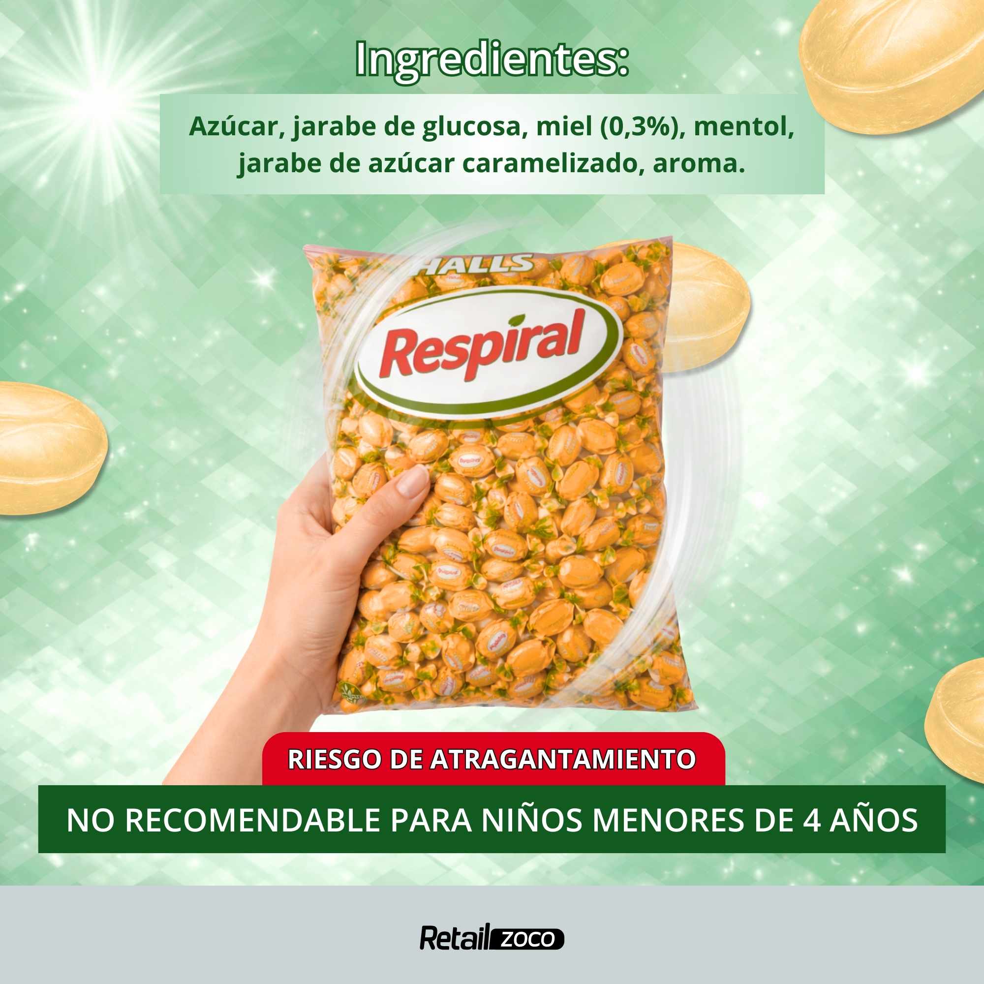 Halls Respiral Caramelos Sabor Miel y Mentol 1 Kg - imagen 3