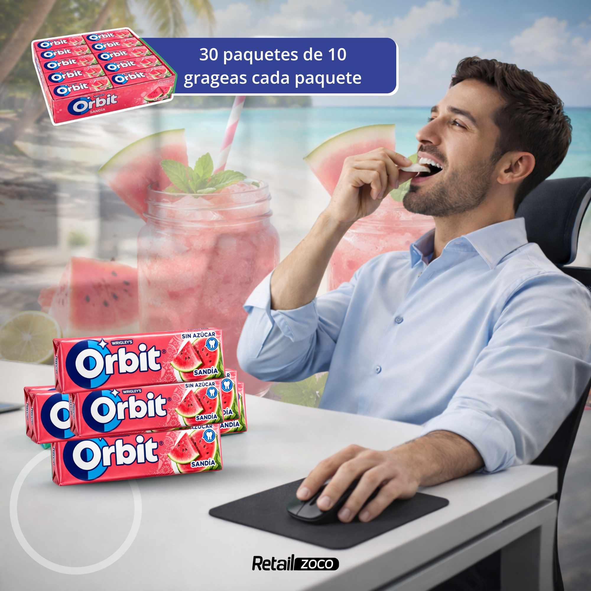 Orbit Chicles Sin Azúcar Sabor bubblemint 30 paquetes de 10 chicles - imagen 4
