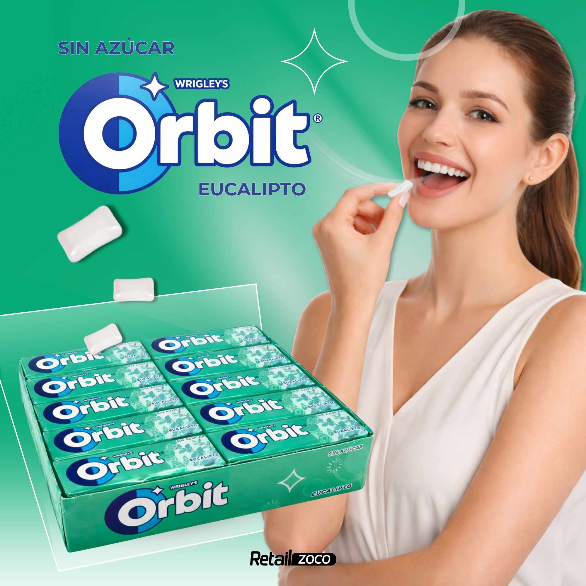 Metas O Chicles Orbit Chicles Sin Azúcar Eucalipto - 30 Paquetes de 10 Unidades