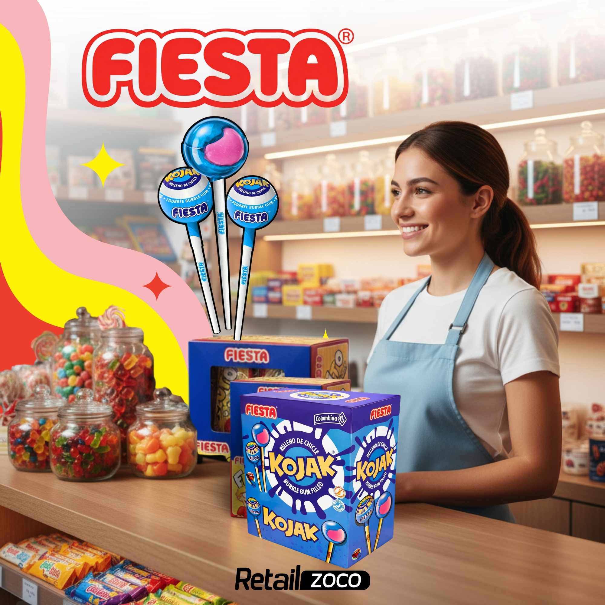 Caramelo Pintalenguas con Palo Sabor Mora Fiesta Kojak Pack 100 unidades - imagen 2