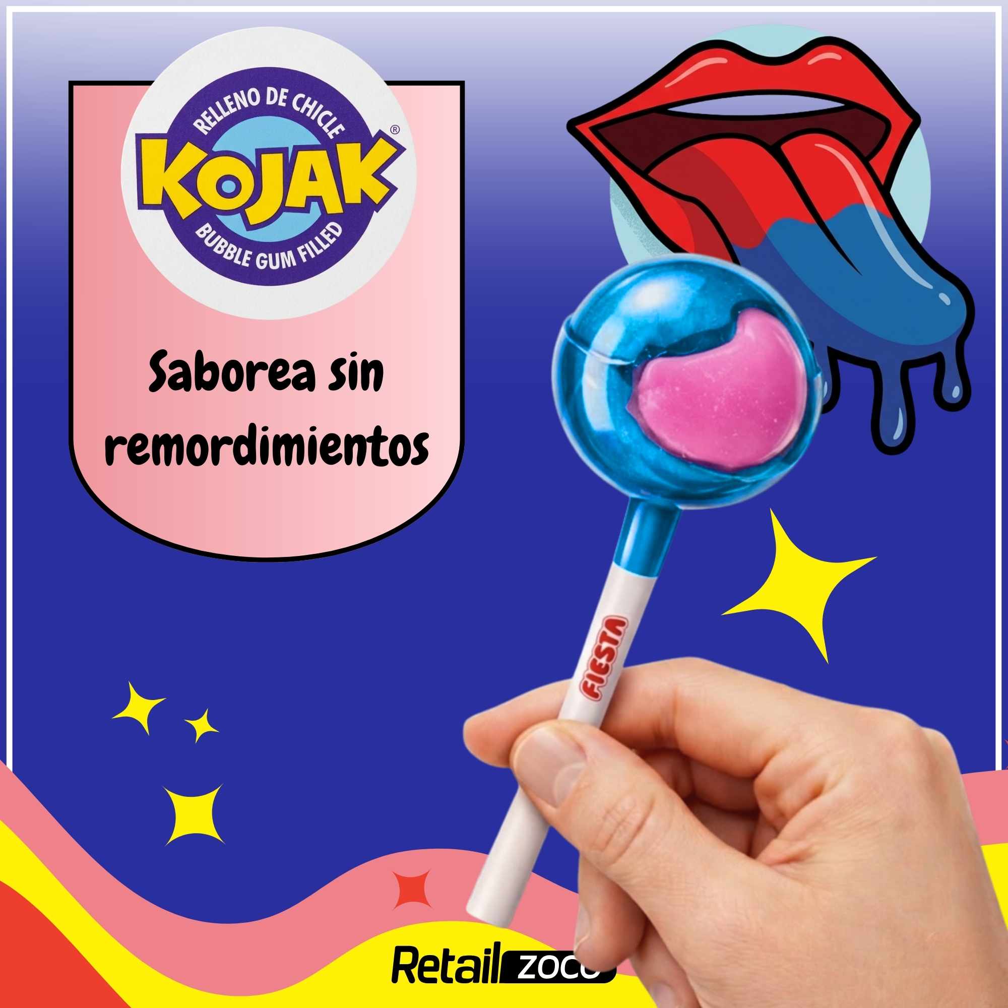 Caramelo Pintalenguas con Palo Sabor Mora Fiesta Kojak Pack 100 unidades - imagen 3