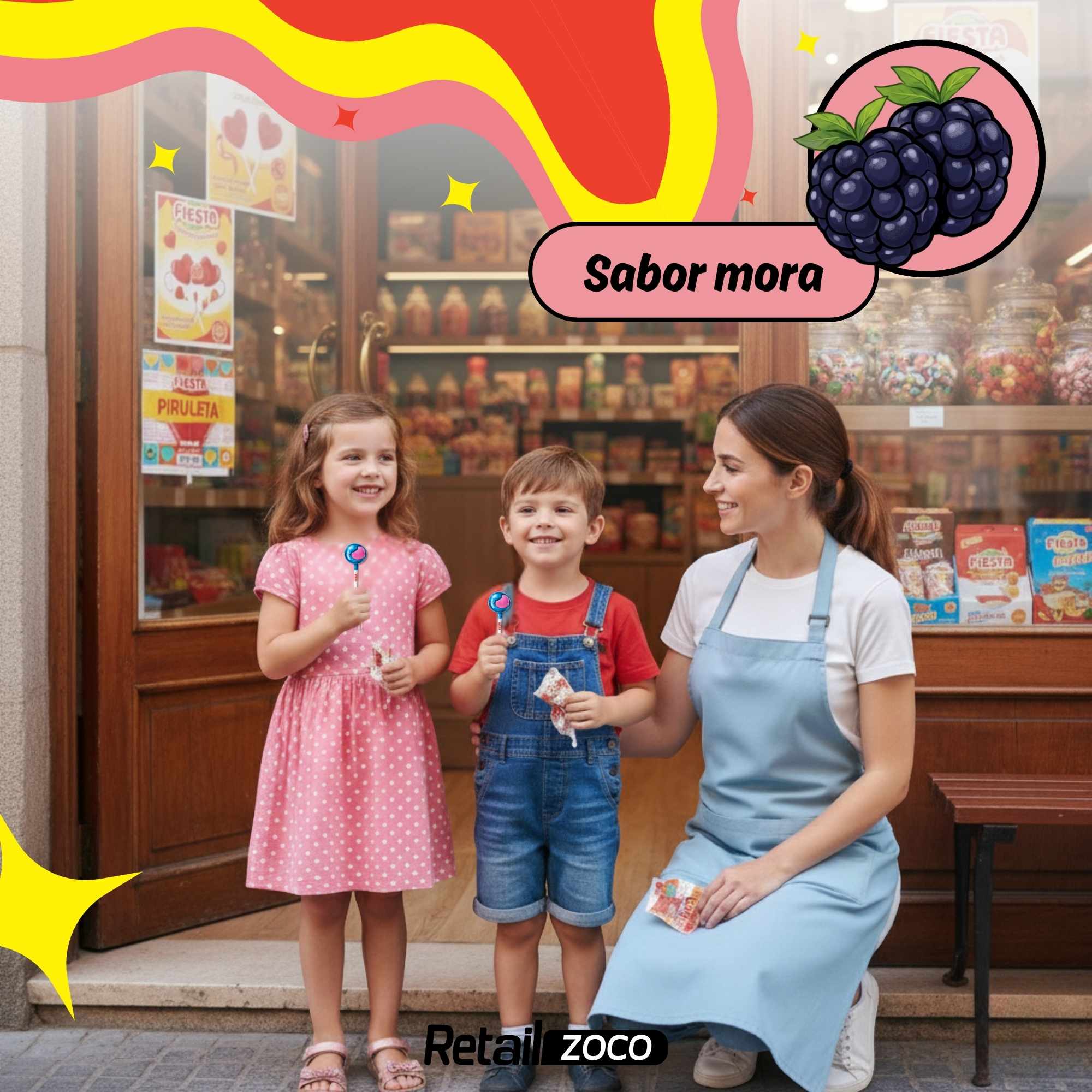 Caramelo Pintalenguas con Palo Sabor Mora Fiesta Kojak Pack 100 unidades - imagen 4