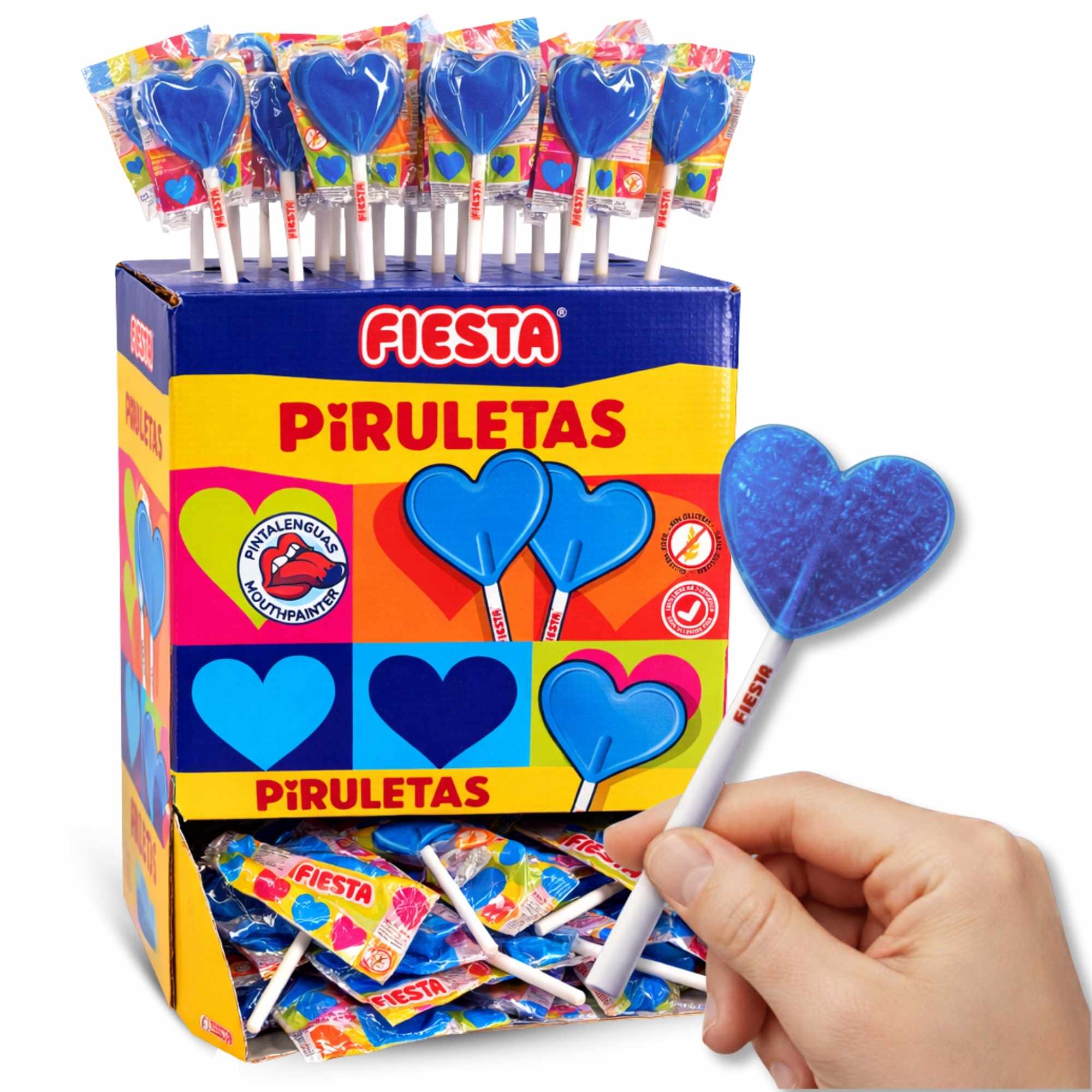 Piruletas Pintalenguas Con Palo Sabor Mora Forma Corazon Fiesta Pack 80 Unidades