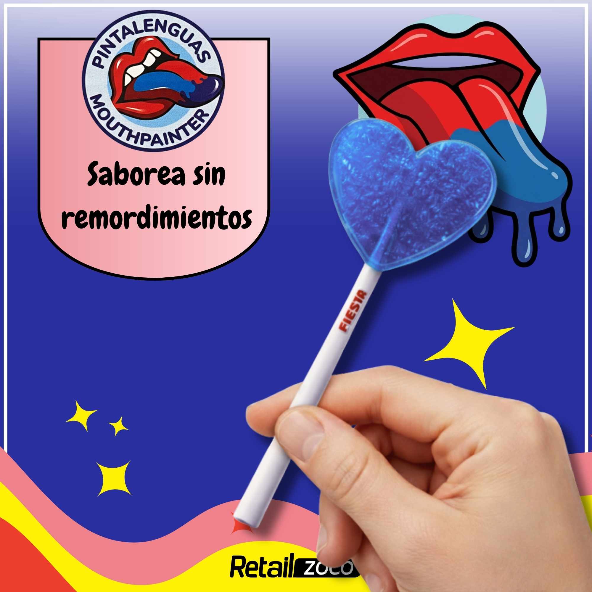 Piruletas Pintalenguas con Palo Sabor Mora forma corazon Fiesta Pack 80 unidades - imagen 3