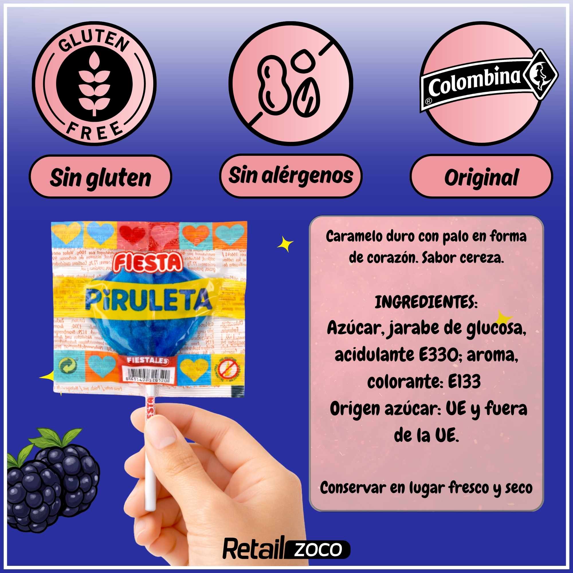 Piruletas Pintalenguas con Palo Sabor Mora forma corazon Fiesta Pack 80 unidades - imagen 6