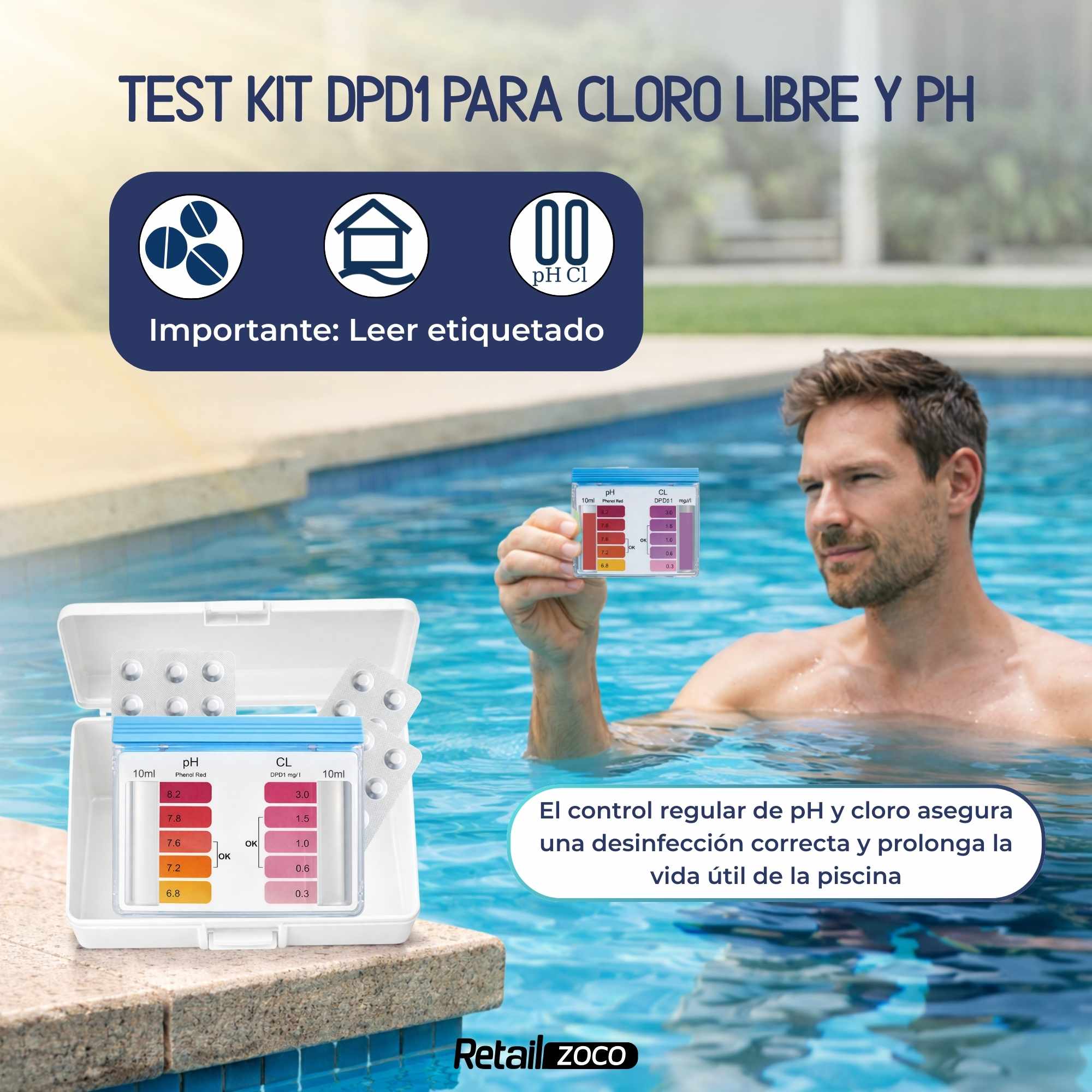 Test Kit DPD1 Cloro, Bromo y pH para piscina en pastillas - imagen 2