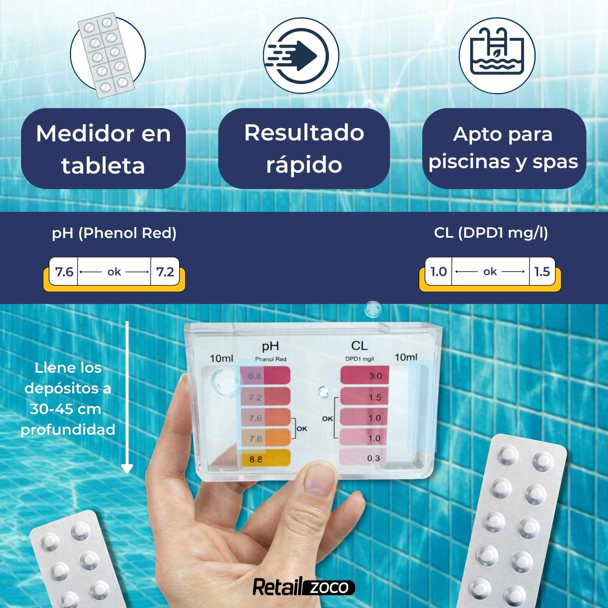 Test Kit DPD1 Cloro, Bromo y pH para piscina en pastillas - imagen 3
