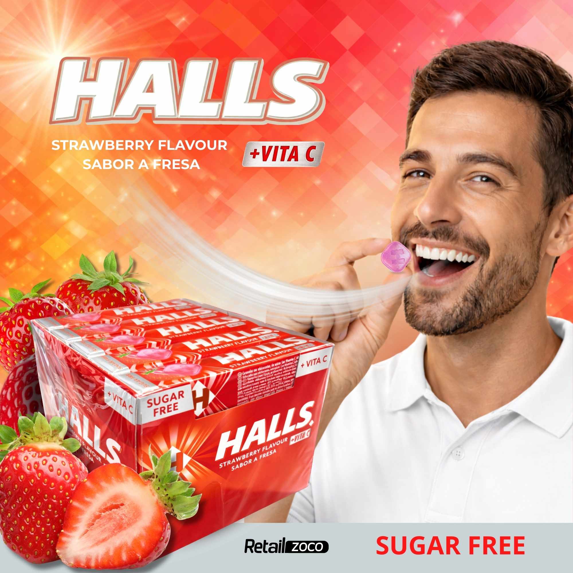 Halls Fresa Sin Azúcar Caja de 20 Sticks de 32 g - imagen 2