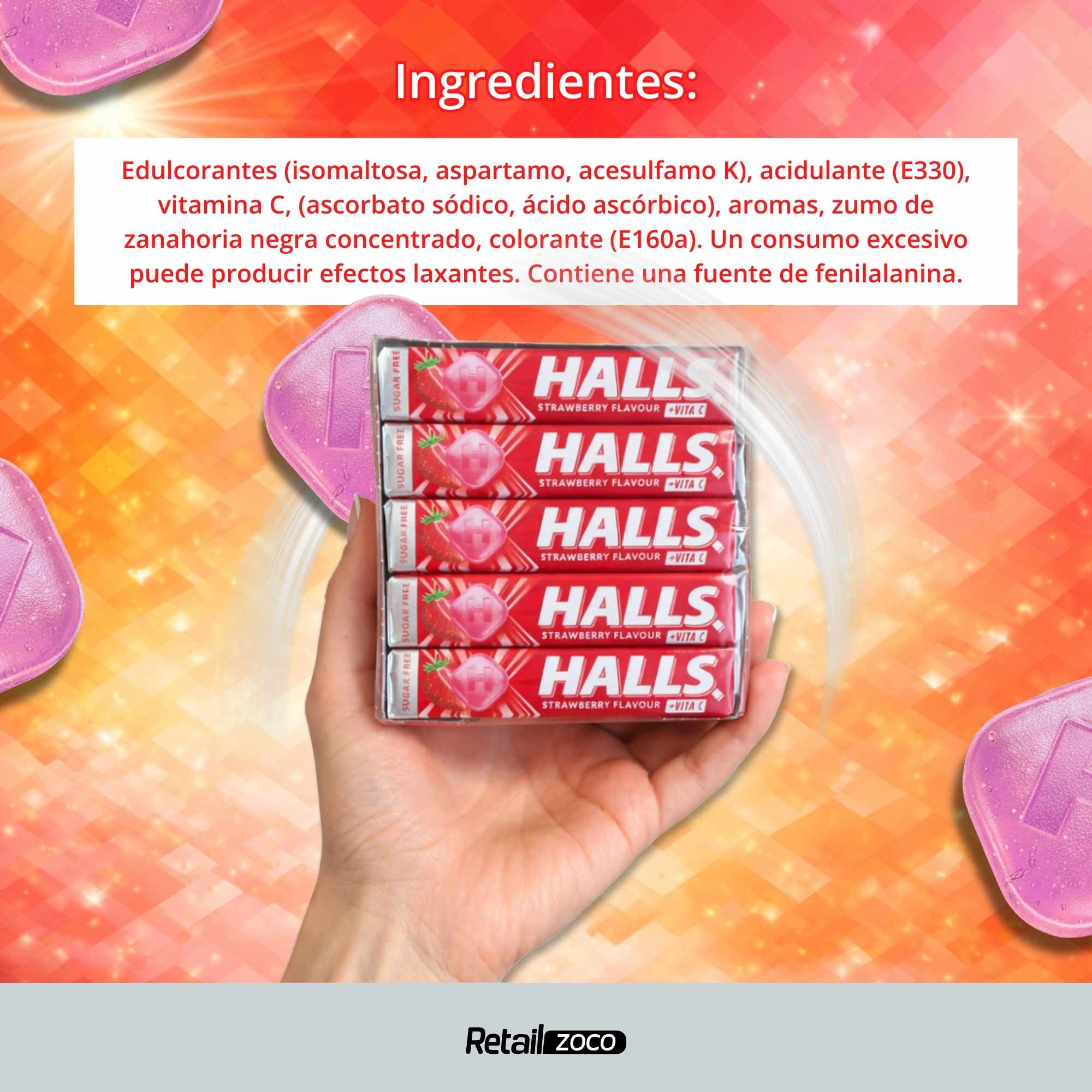 Halls Fresa Sin Azúcar Caja de 20 Sticks de 32 g - imagen 5