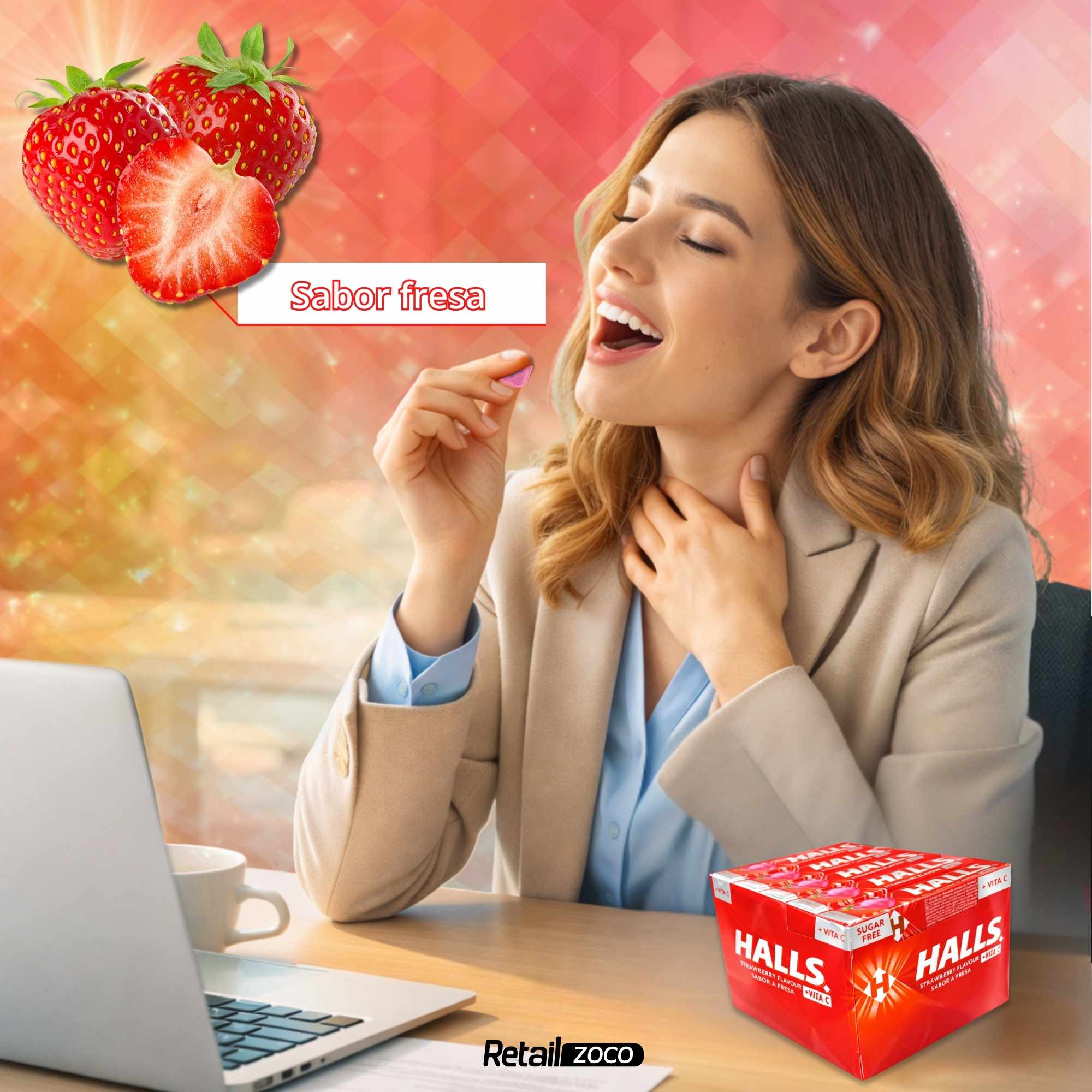 Halls Fresa Sin Azúcar Caja de 20 Sticks de 32 g - imagen 4