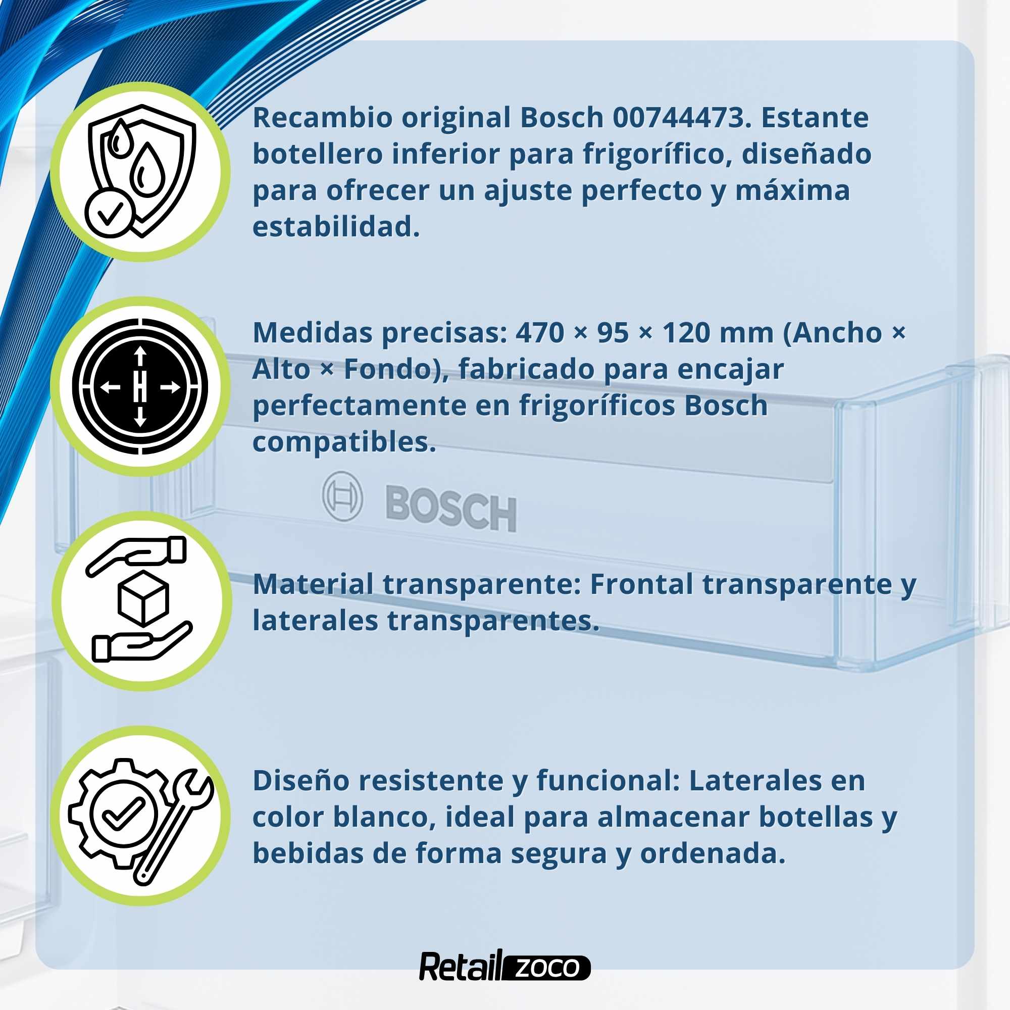Estante Botellero Frigorífico Compatible con Bosch código original 00709646 sin logo - imagen 3