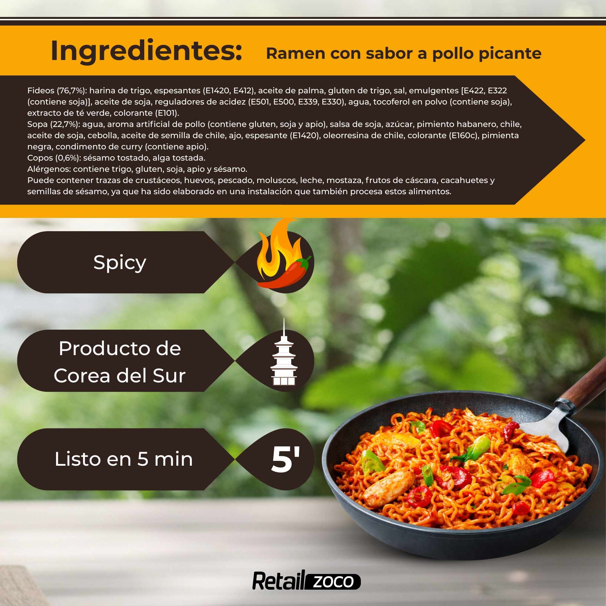 Hot Chicken Ramen Buldak Pollo picante 140g Pack 5 unidades - imagen 3