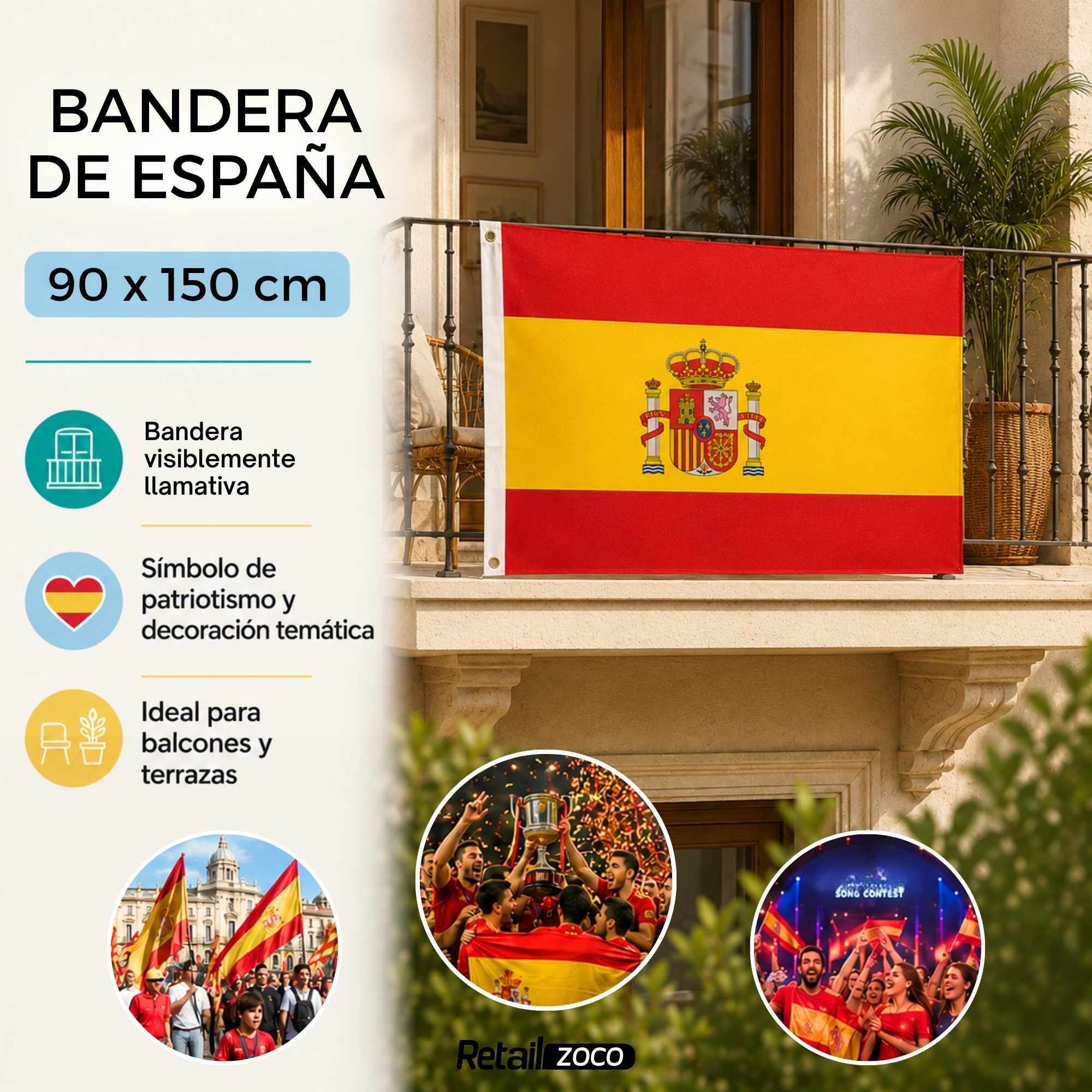 Bandera españa grande para Exterior 90x150cm con ojales - imagen 2