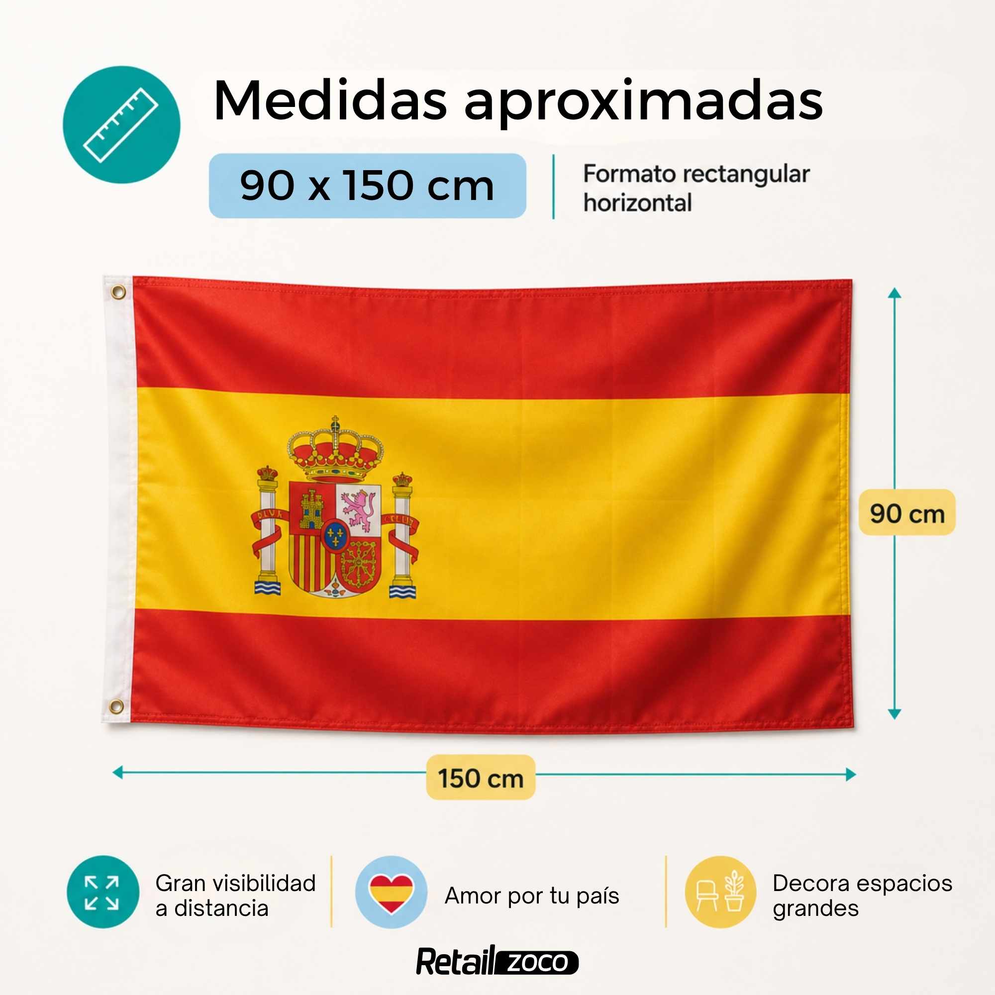 Bandera españa grande para Exterior 90x150cm con ojales - imagen 3