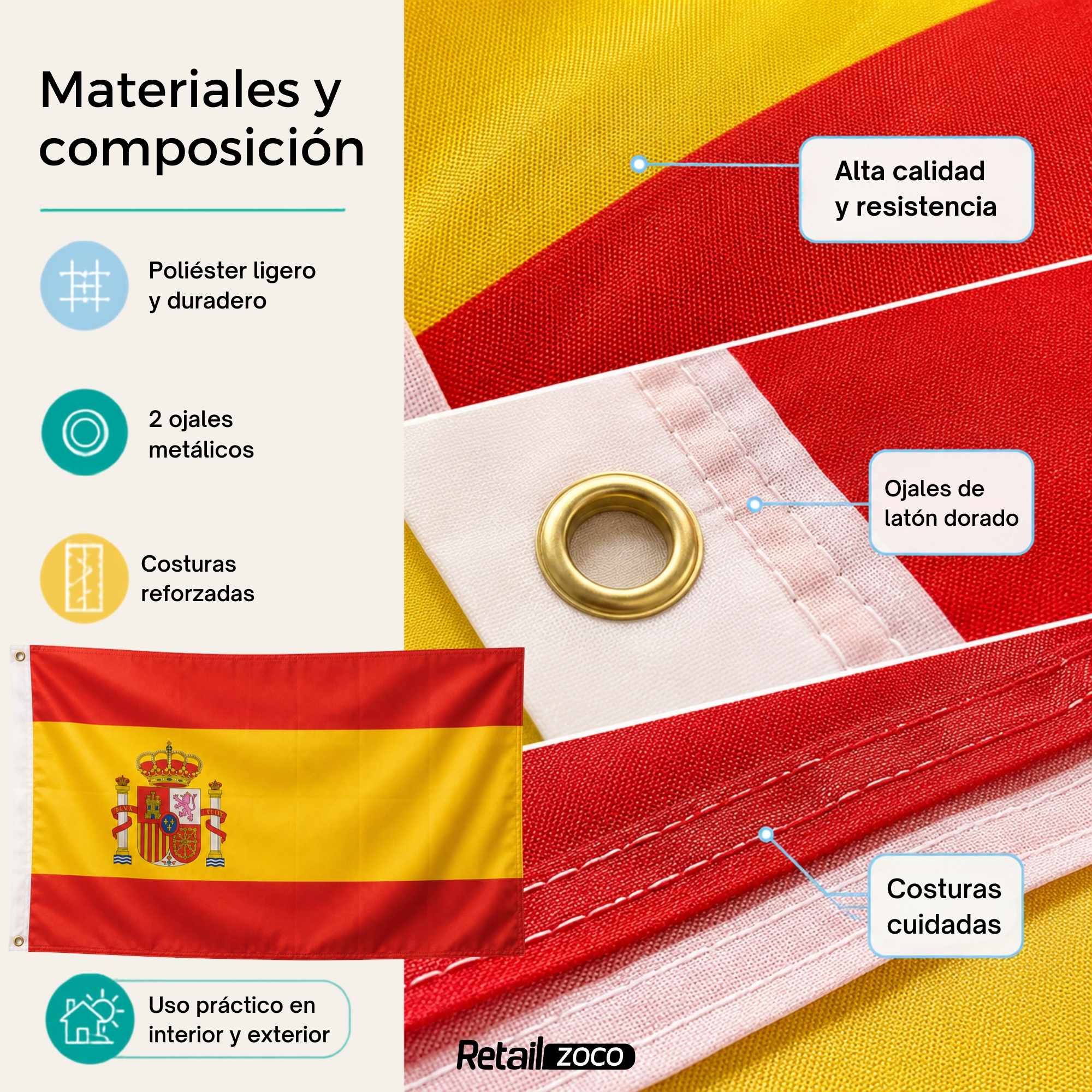 Bandera españa grande para Exterior 90x150cm con ojales - imagen 5