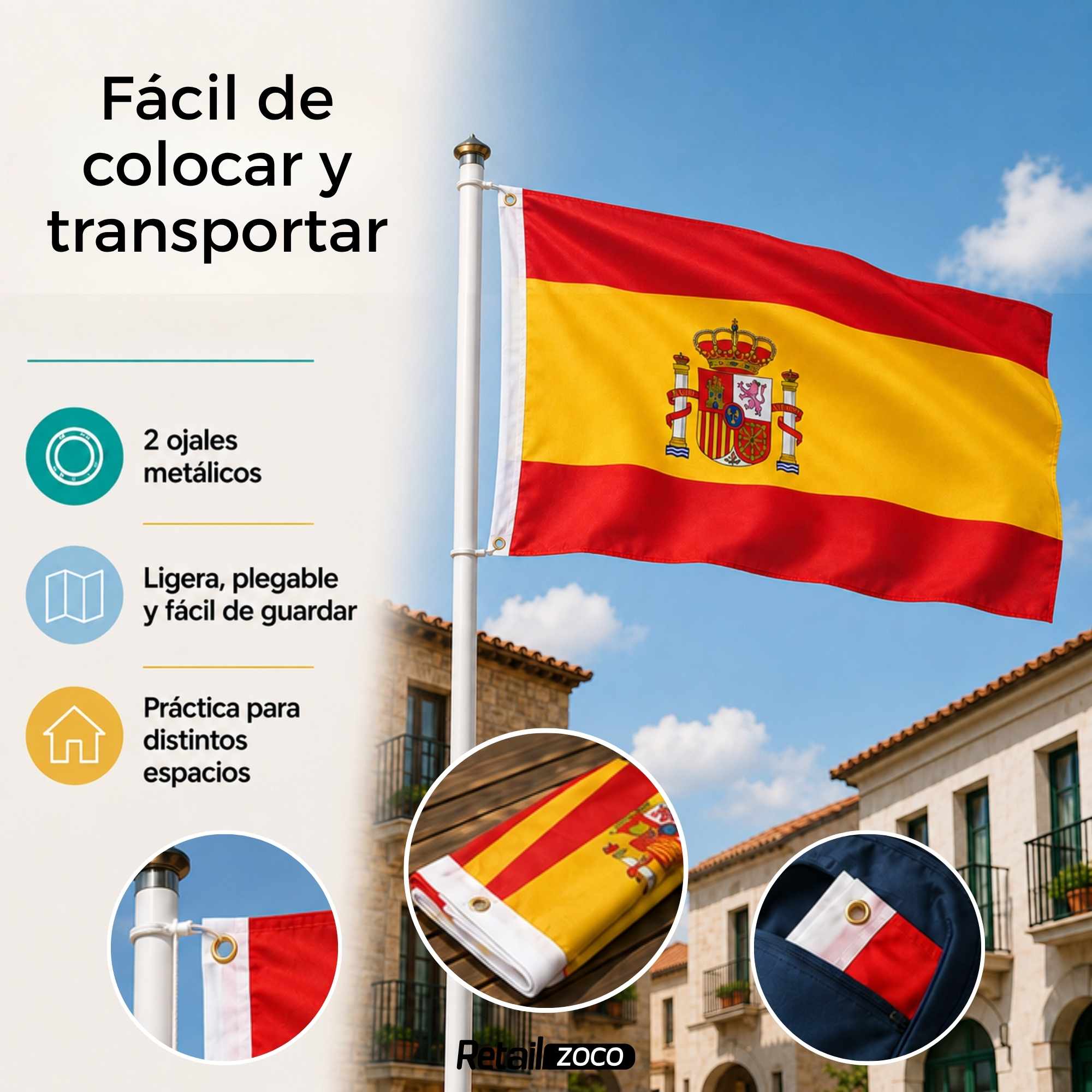 Bandera españa grande para Exterior 90x150cm con ojales - imagen 6