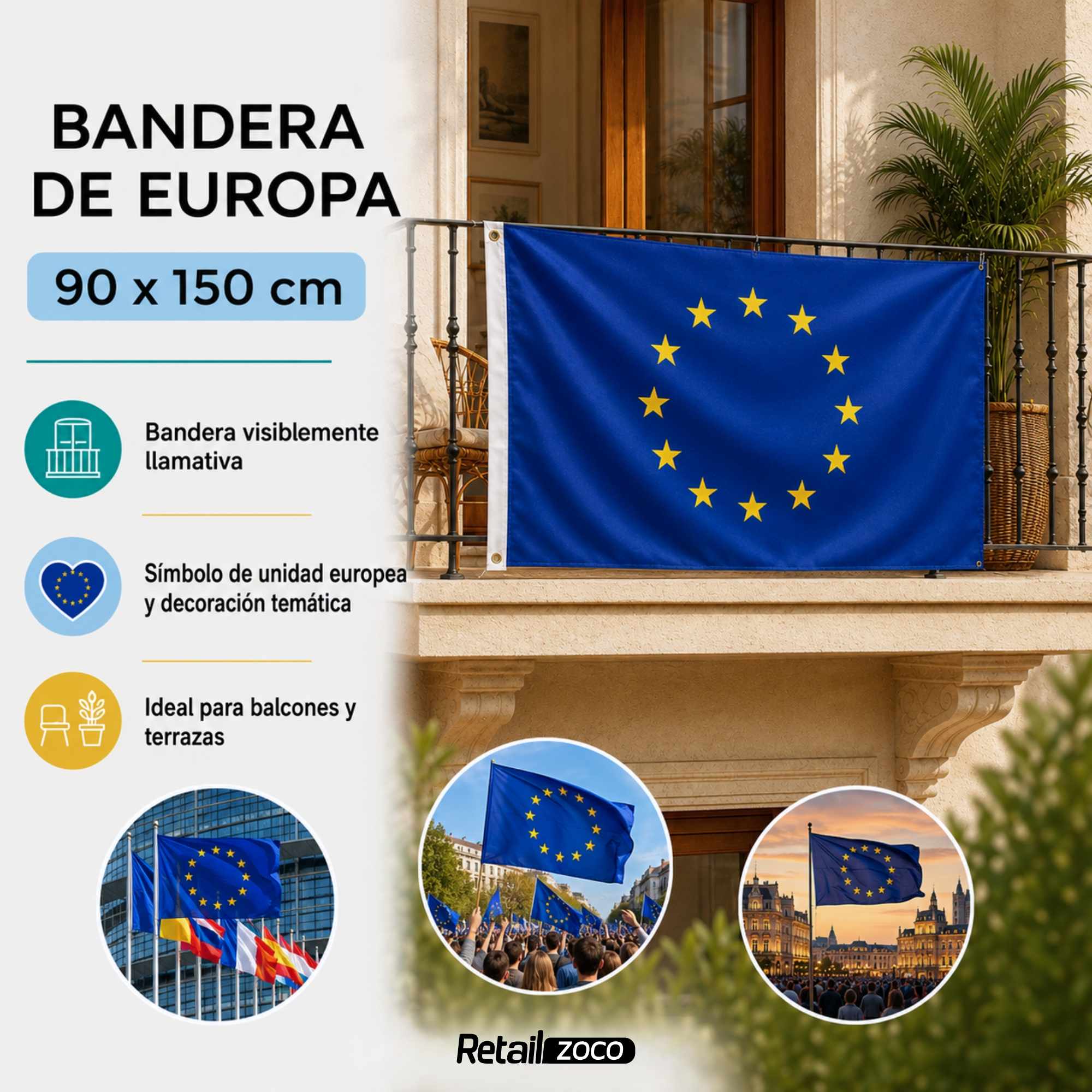 Bandera Europa grande para Exterior 90x150cm con ojales - imagen 2