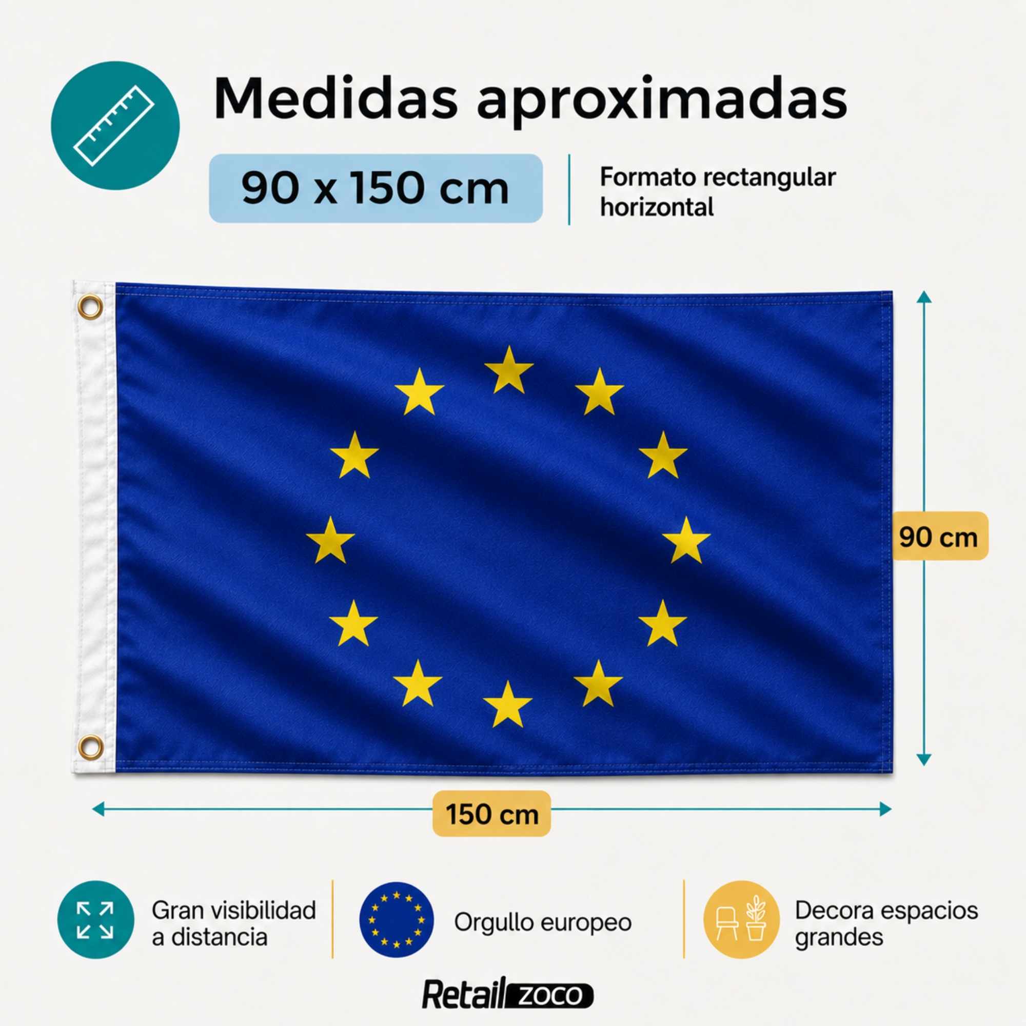 Bandera Europa grande para Exterior 90x150cm con ojales - imagen 3