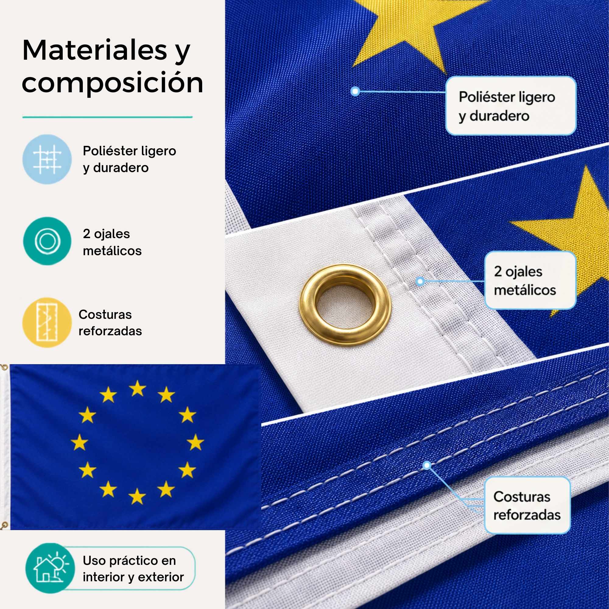 Bandera Europa grande para Exterior 90x150cm con ojales - imagen 5