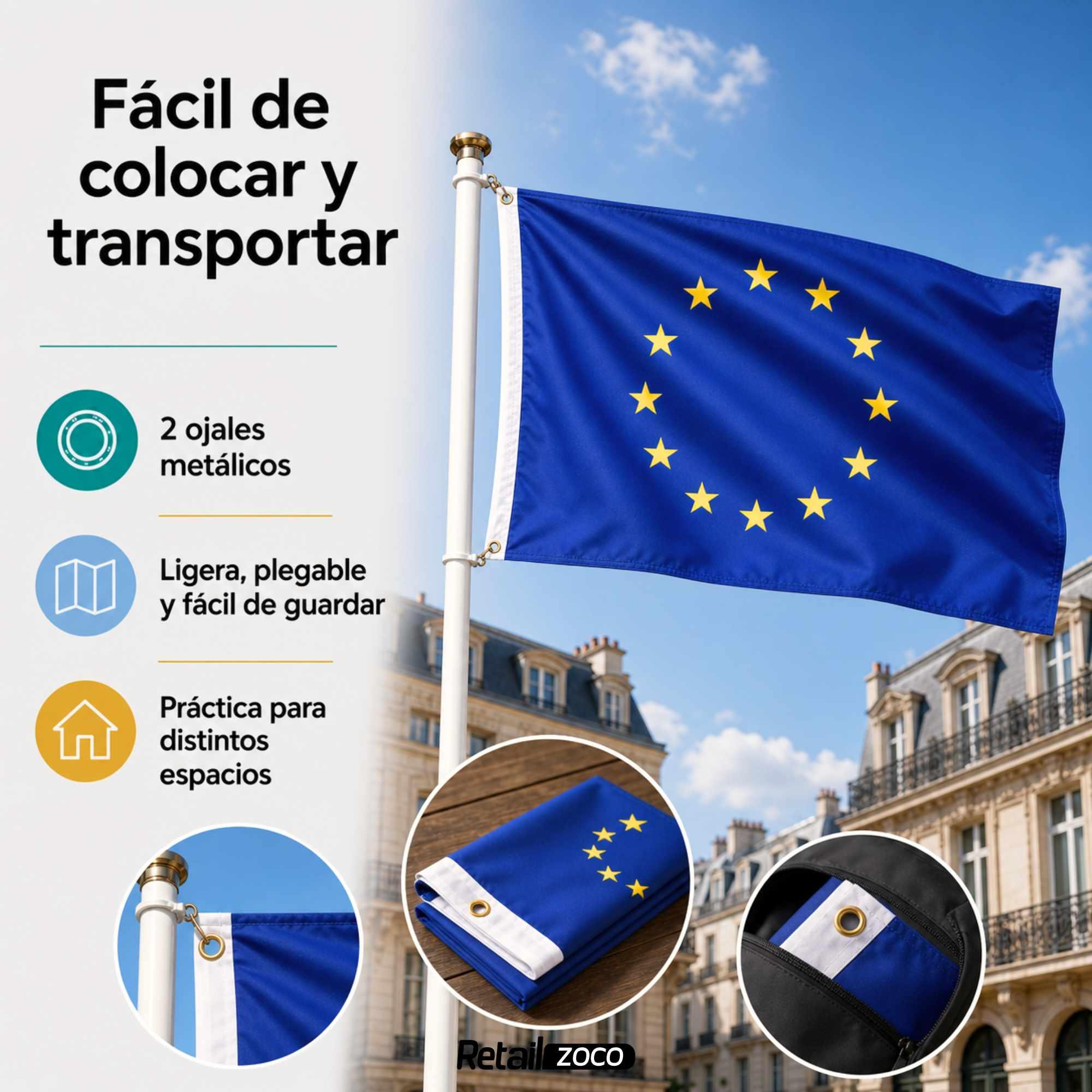Bandera Europa grande para Exterior 90x150cm con ojales - imagen 6