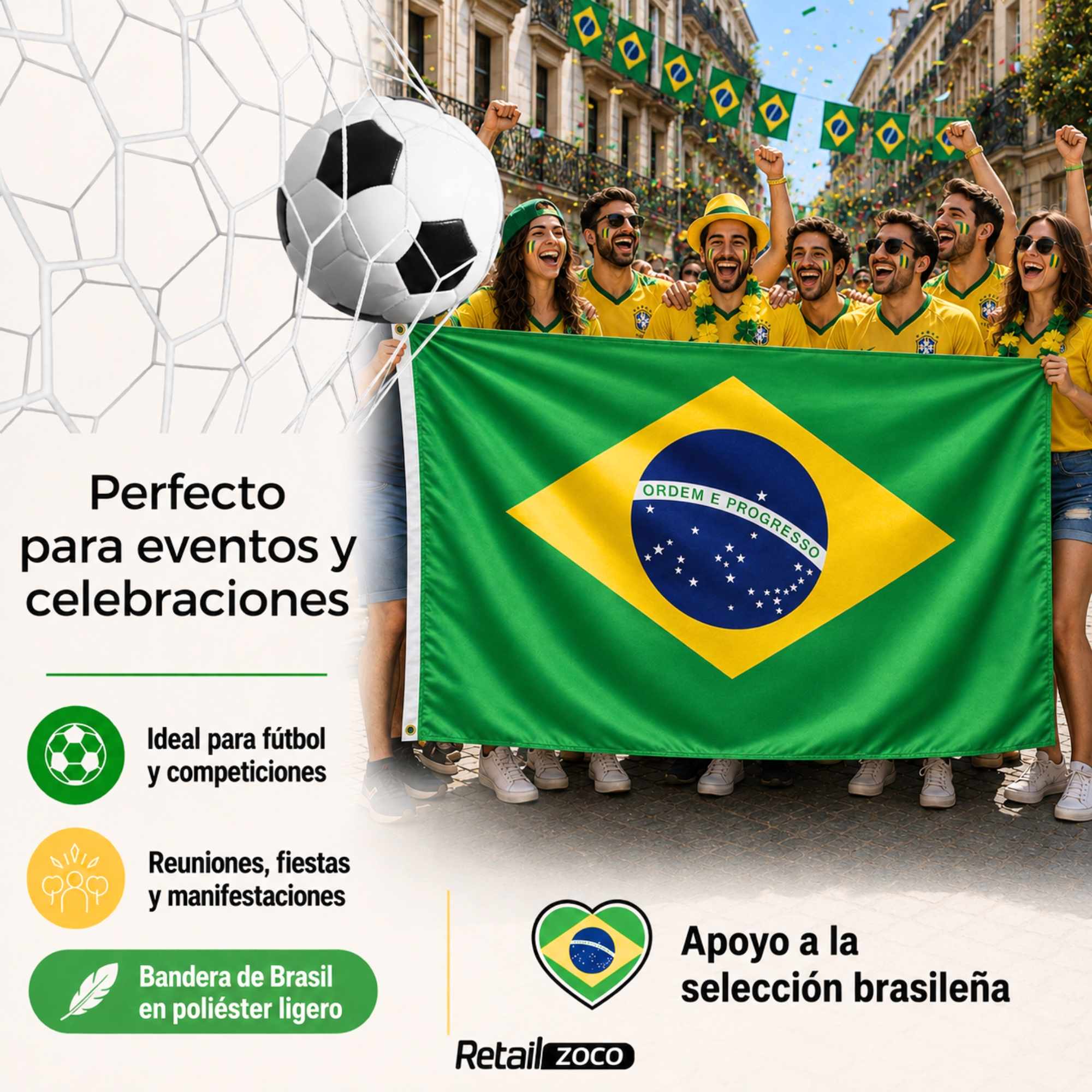 Bandera Brasil grande para Exterior 90x150 cm con ojales - imagen 6