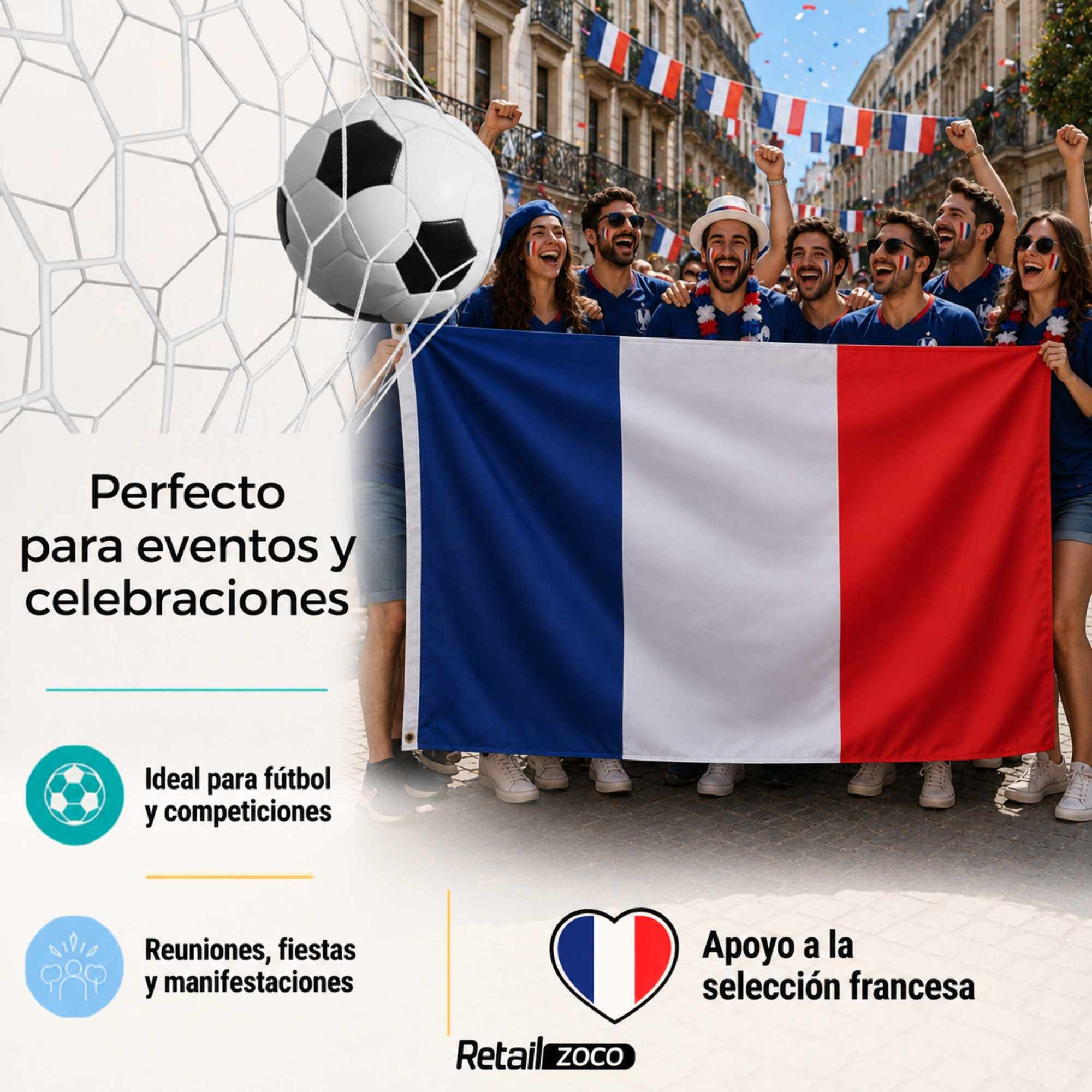 Bandera Francia grande para Exterior 90x150cm con ojales - imagen 6