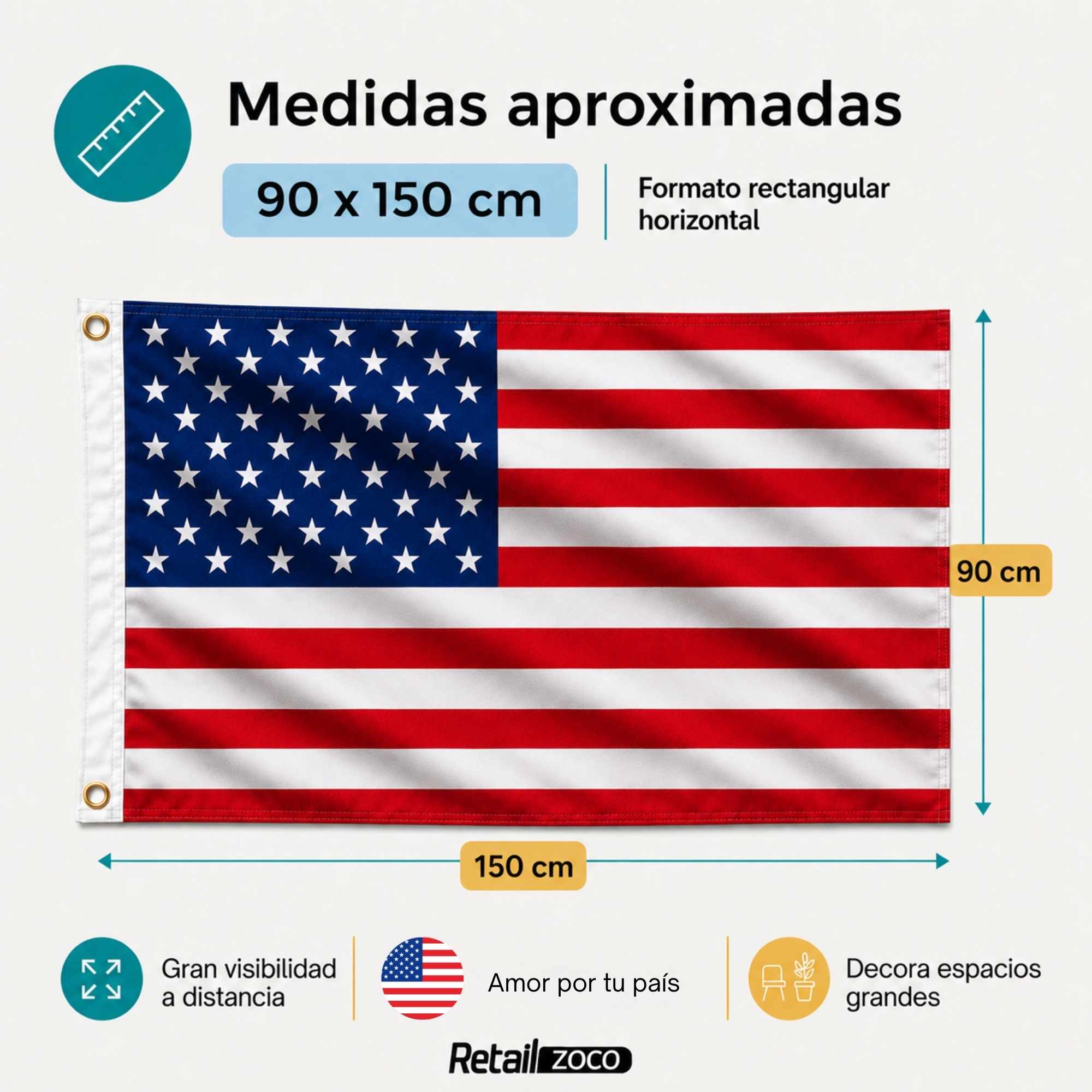 Bandera EEUU grande para Exterior 90x150cm con ojales - imagen 3