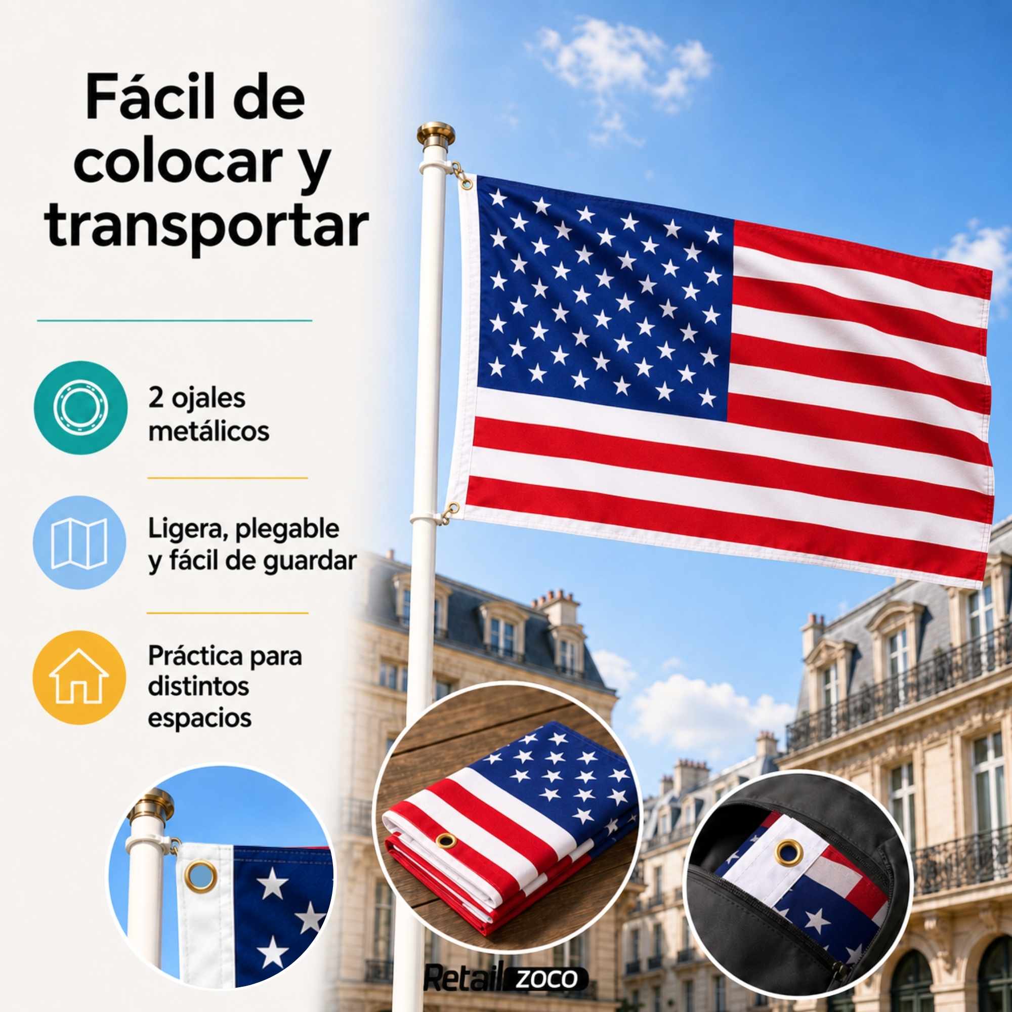 Bandera EEUU grande para Exterior 90x150cm con ojales - imagen 6