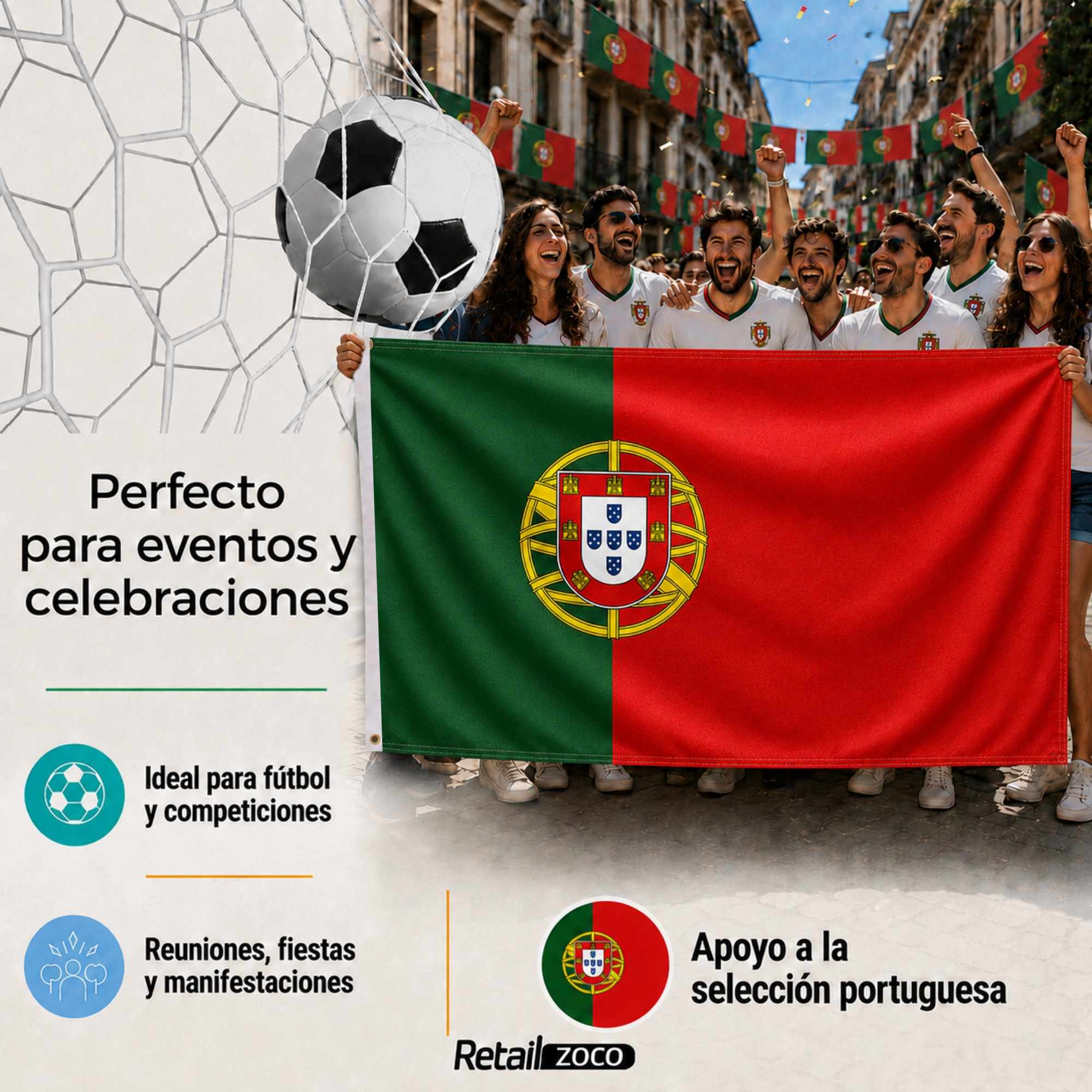 Bandera Portugal grande para Exterior 90x150cm con ojales - imagen 6