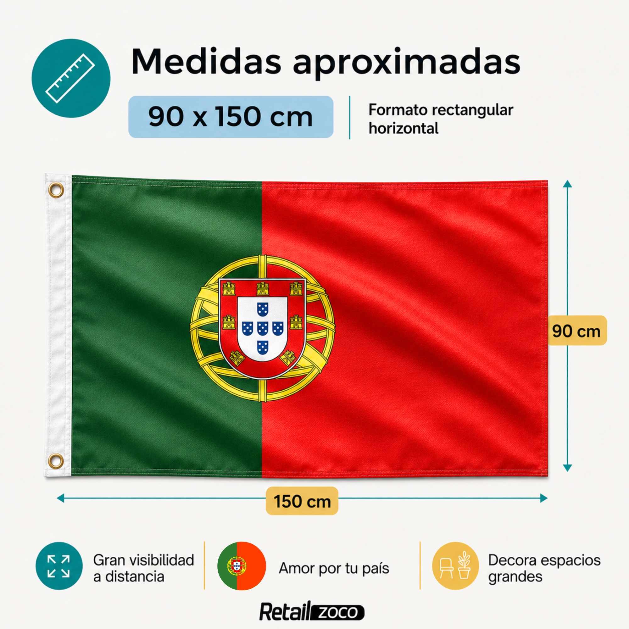 Bandera Portugal grande para Exterior 90x150cm con ojales - imagen 3